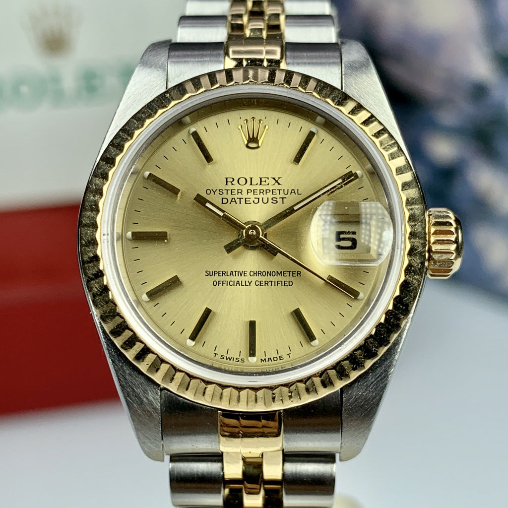 2002 Rolex Ladies DateJust Watch 18K Two Tone SS 79173 Full Set