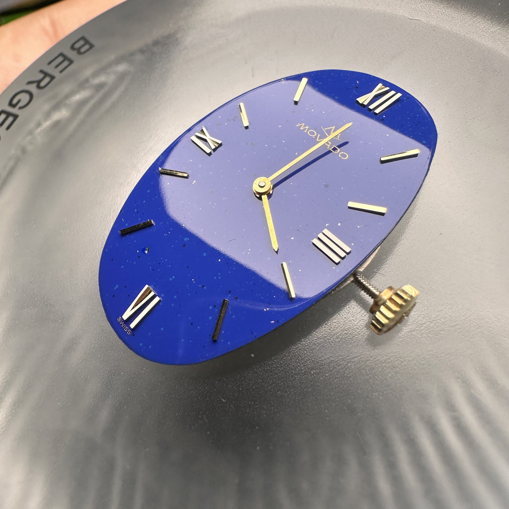 Movado Zenith Curved Allongèe Baignoire Oval 18k Solid Gold with Lapis Lazuli Dial