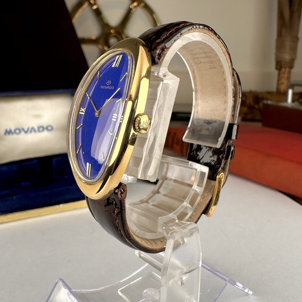 Movado Zenith Curved Allongèe Baignoire Oval 18k Solid Gold with Lapis Lazuli Dial