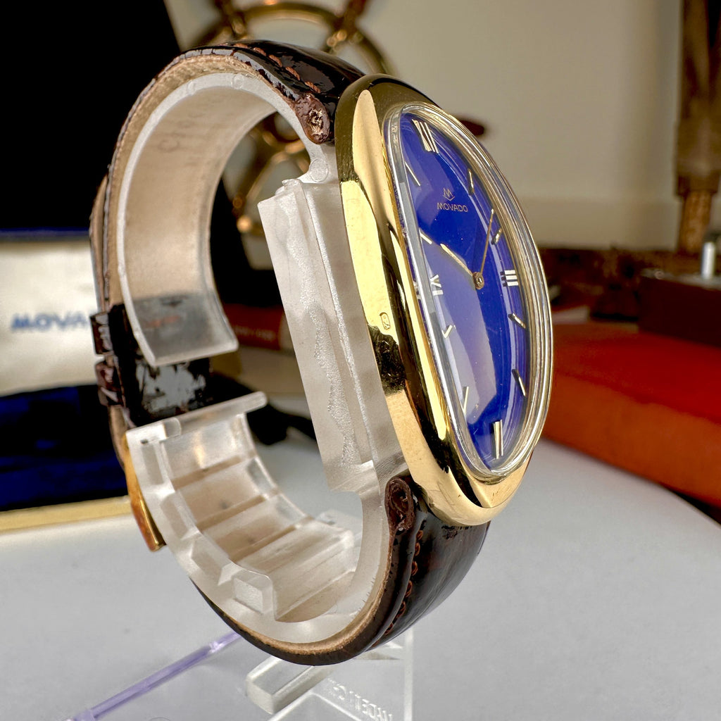 Movado Zenith Curved Allongèe Baignoire Oval 18k Solid Gold with Lapis Lazuli Dial