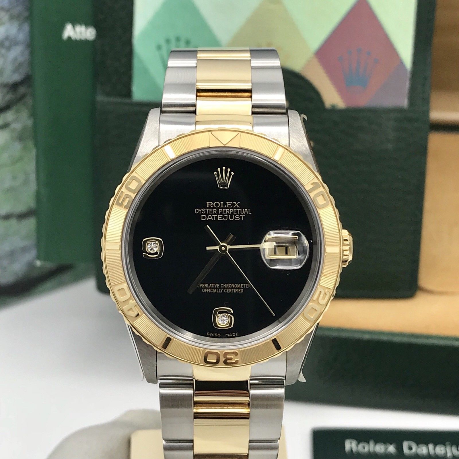 NOS Rolex 16263 DateJust FACTORY Onyx Diamond Dial Full set 2003 box & Papers