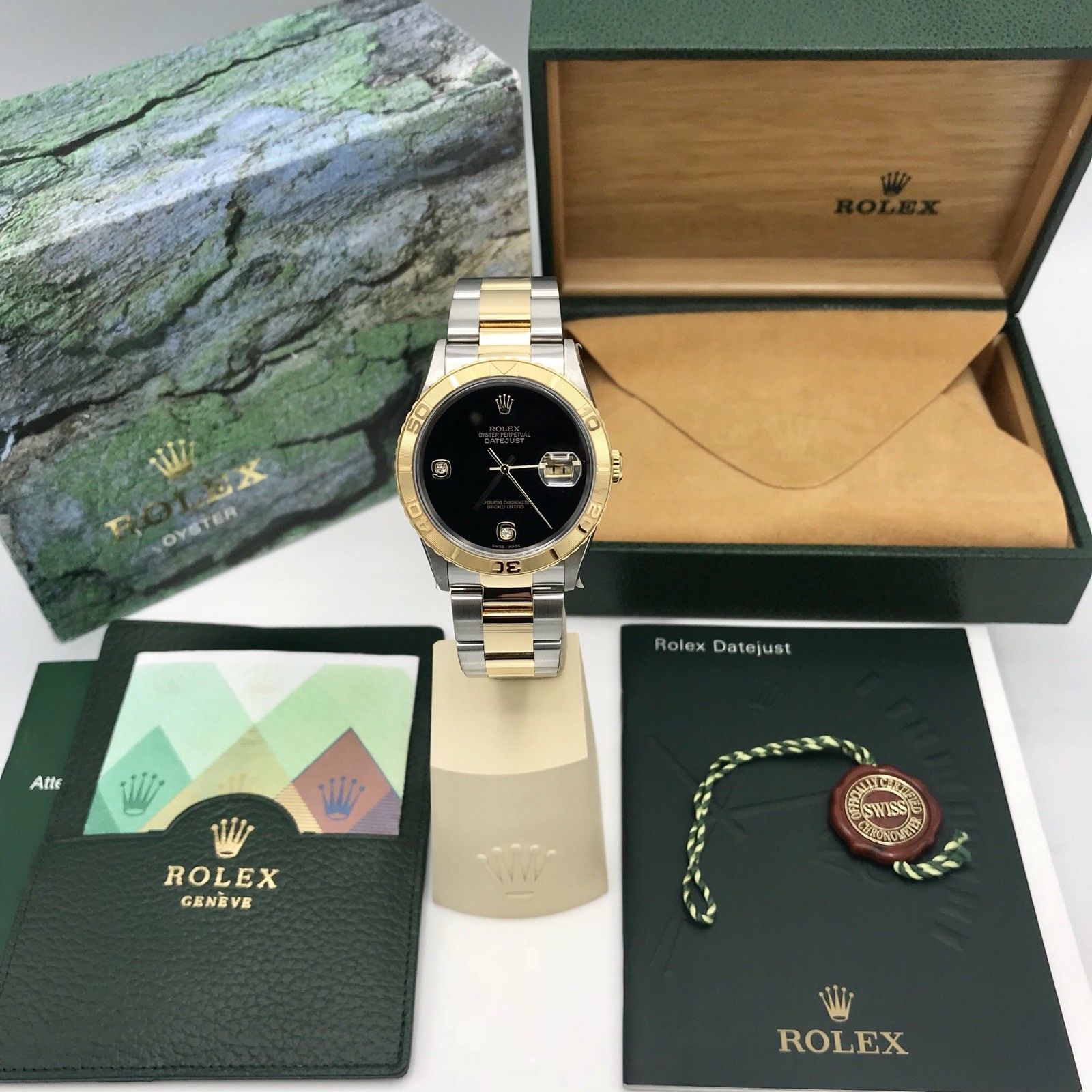 NOS Rolex 16263 DateJust FACTORY Onyx Diamond Dial Full set 2003 box & Papers