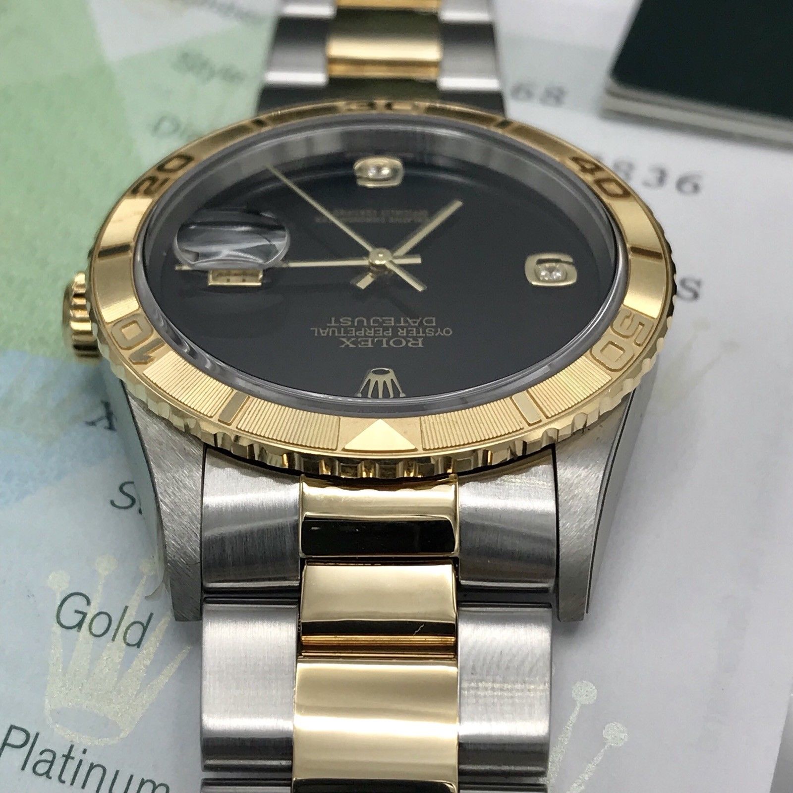 NOS Rolex 16263 DateJust FACTORY Onyx Diamond Dial Full set 2003 box & Papers
