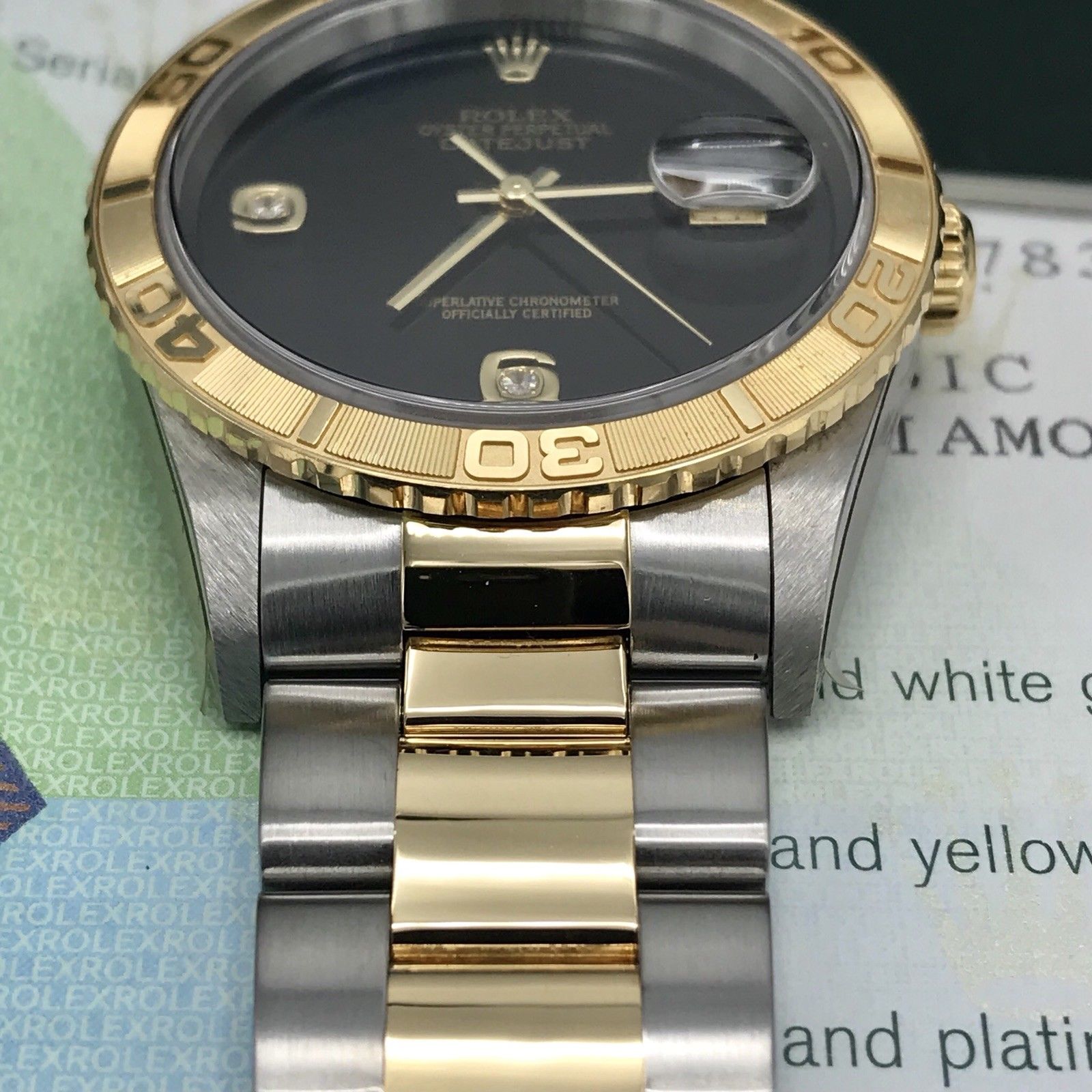 NOS Rolex 16263 DateJust FACTORY Onyx Diamond Dial Full set 2003 box & Papers