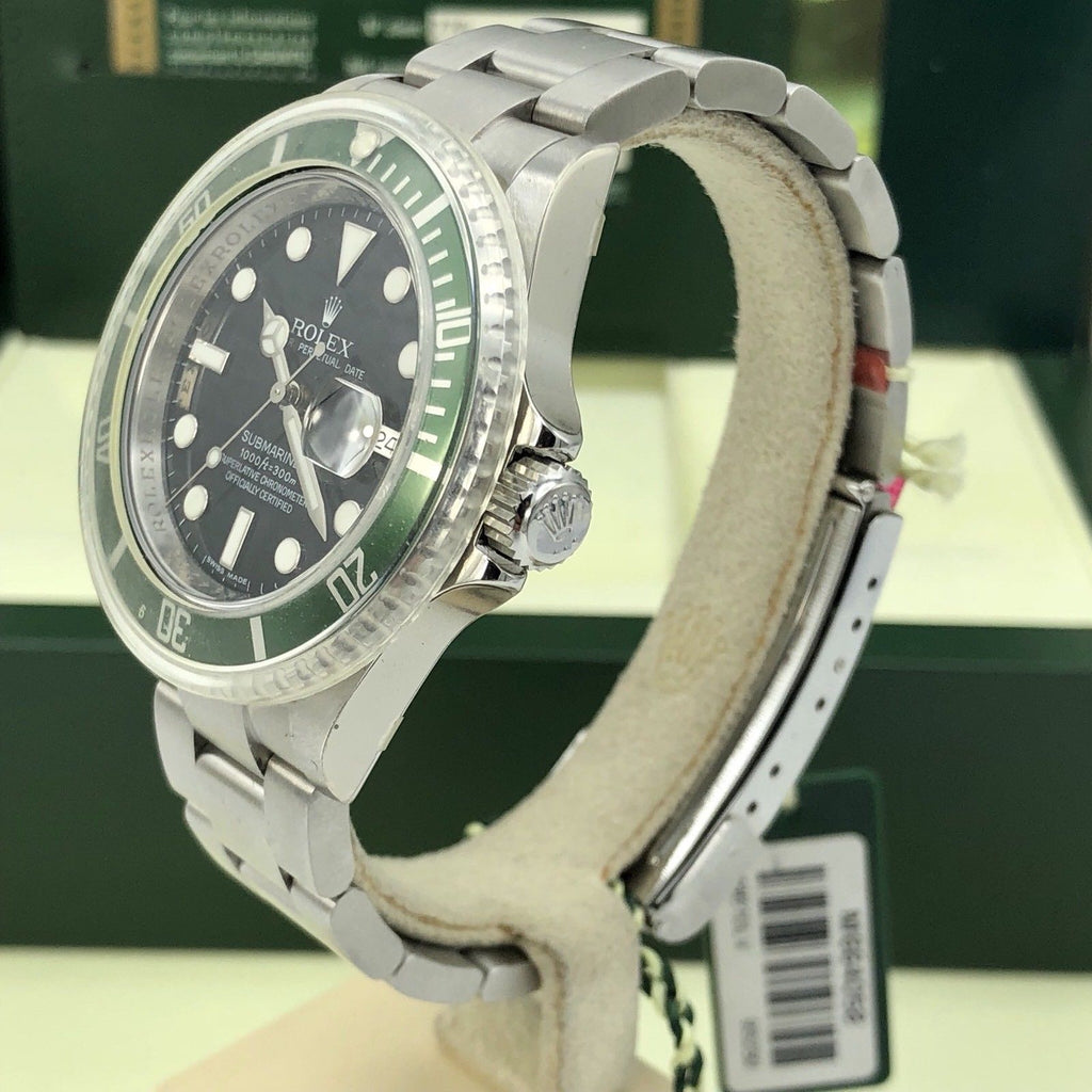 2008 NOS Rolex 16610LV Submariner Anniversary Green Kermit Full Set Card M