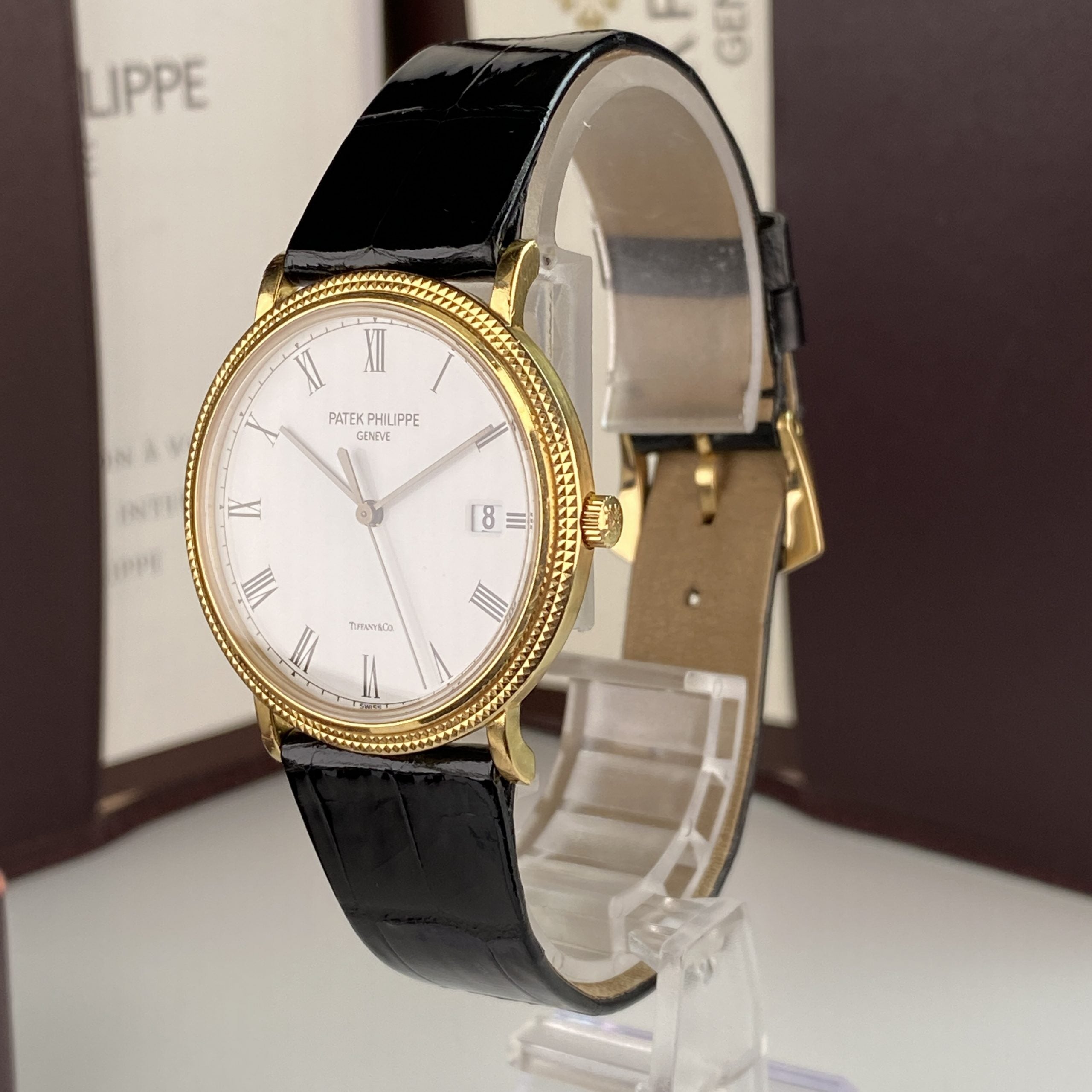 Patek Philippe Ref 3944 J Calatrava Retailed by Tiffany & Co.18k Yellow Gold Complete Set Box and Papers