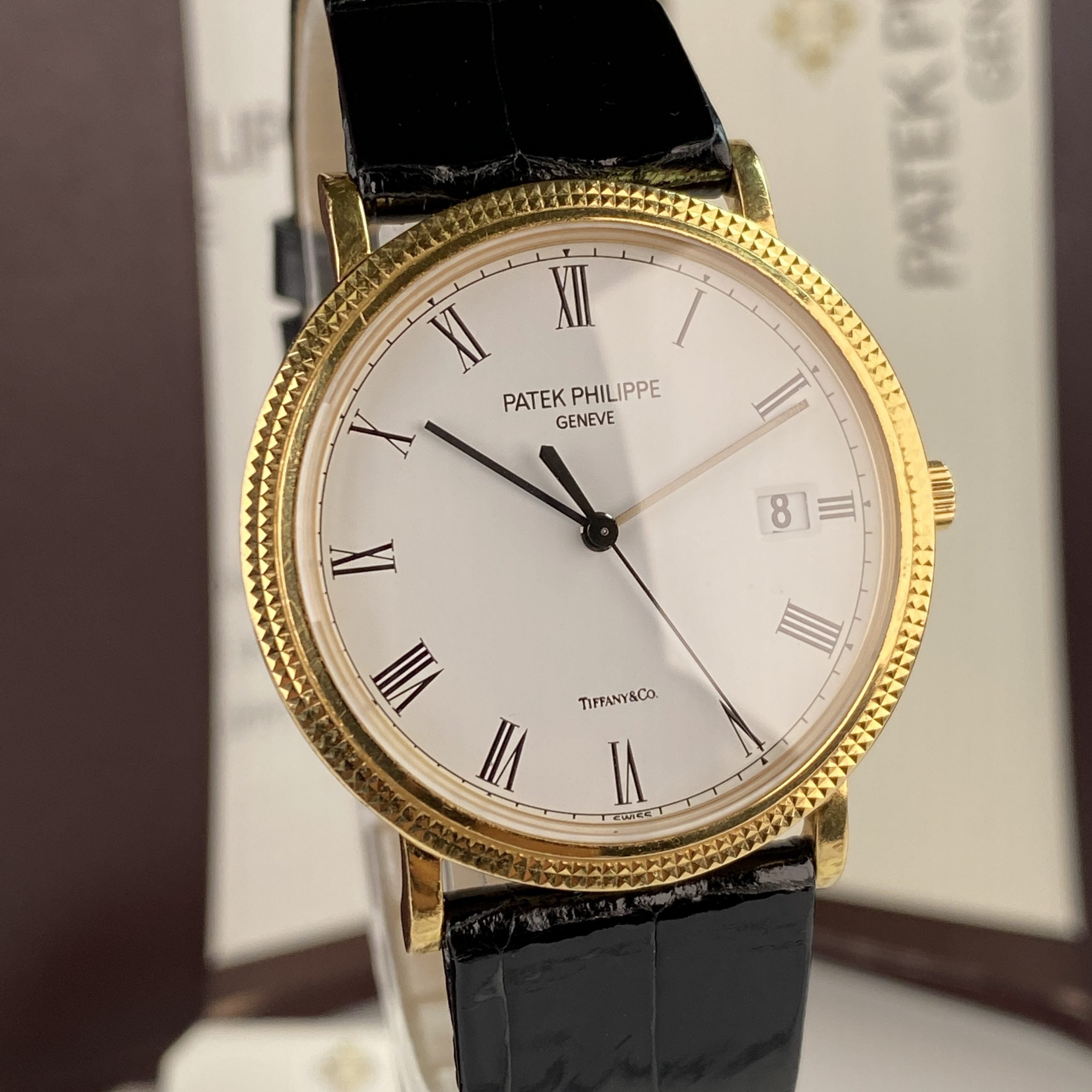 Patek Philippe Ref 3944 J Calatrava Retailed by Tiffany & Co.18k Yellow Gold Complete Set Box and Papers
