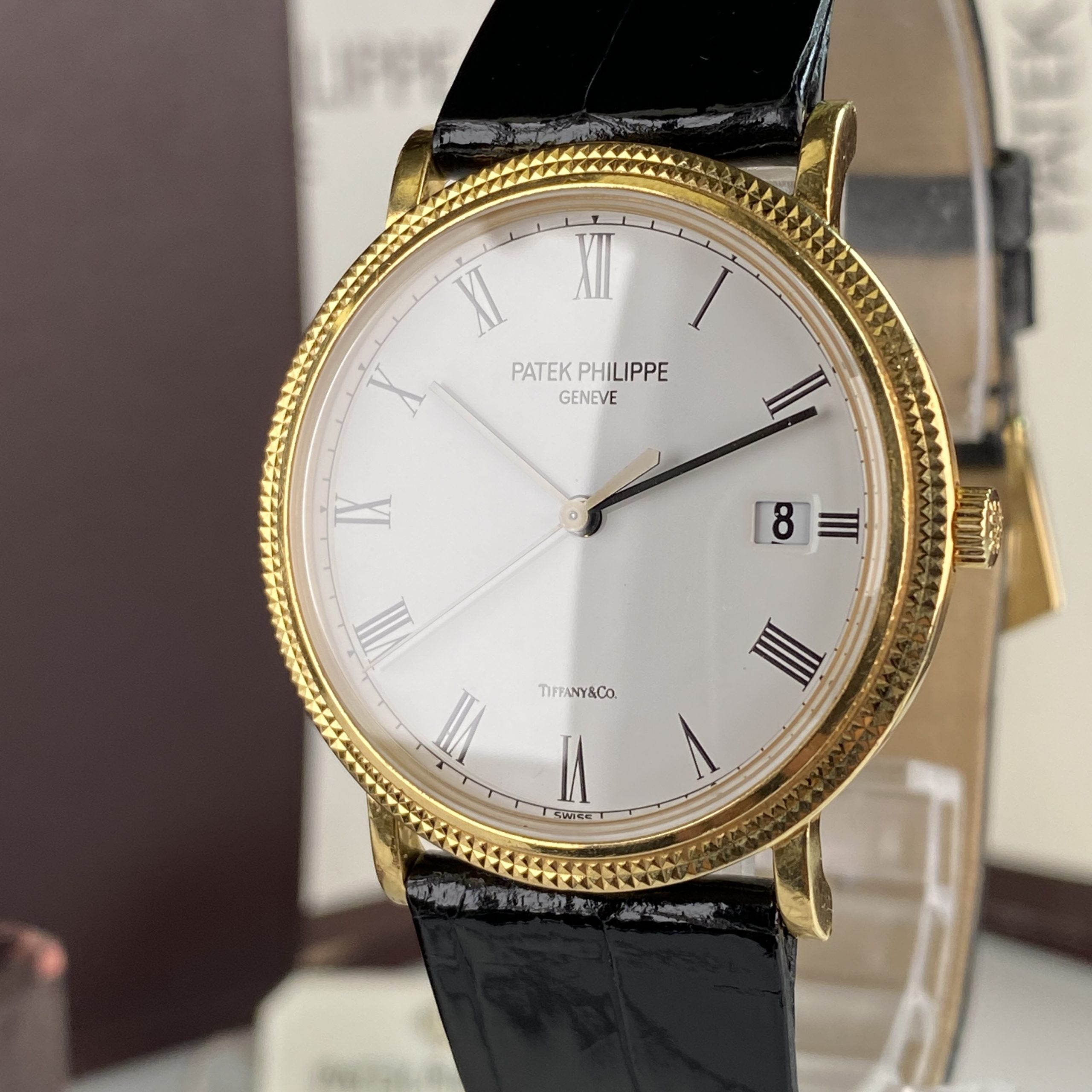 Patek Philippe Ref 3944 J Calatrava Retailed by Tiffany & Co.18k Yellow Gold Complete Set Box and Papers