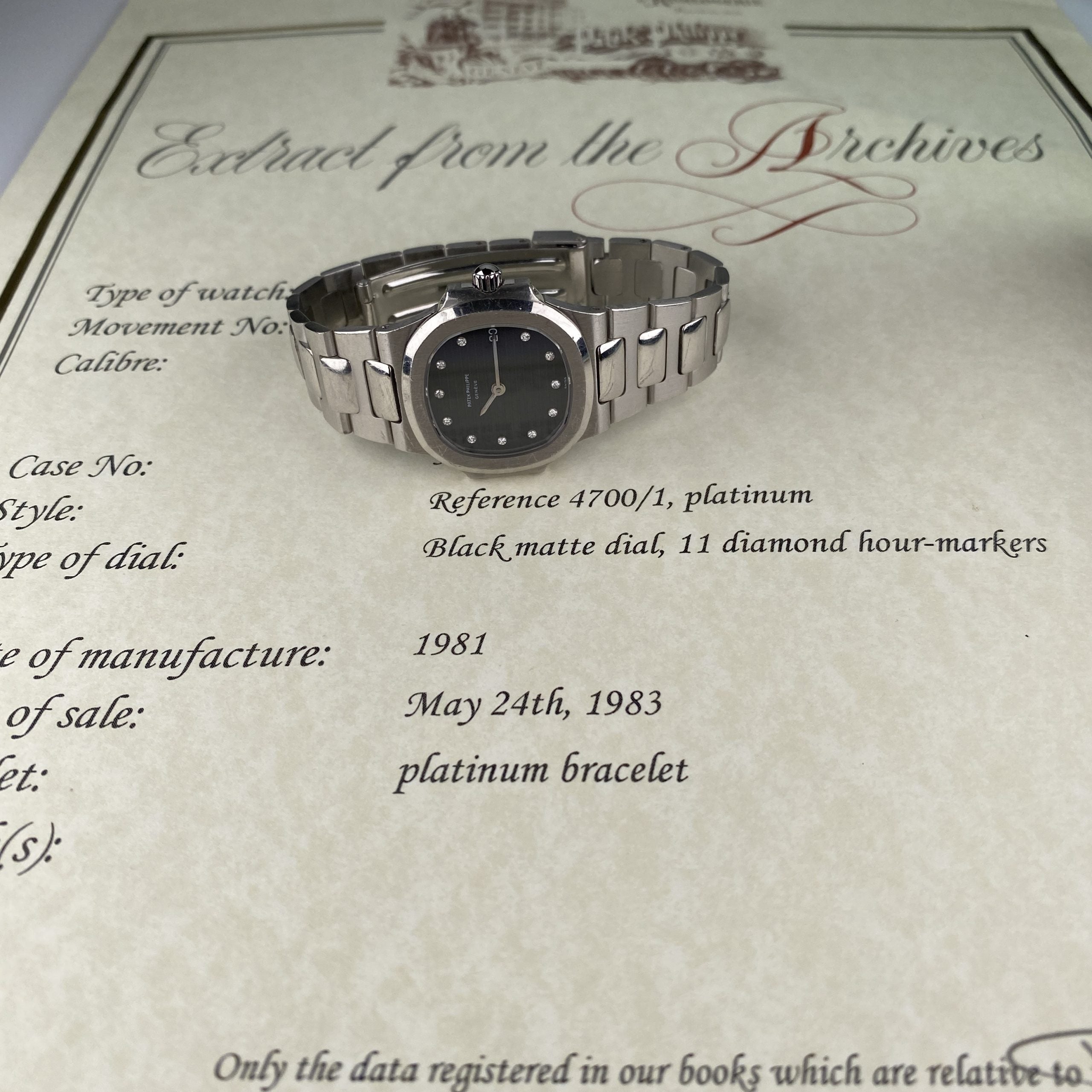 Rare Platinum Patek Philippe Nautilus 4700/1P Ladies with Factory Diamond Dial