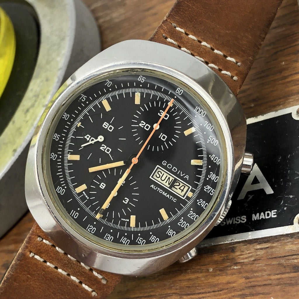 Rare Vintage Godiva Chronograph Swiss Made Watch 38mm 7750ETA
