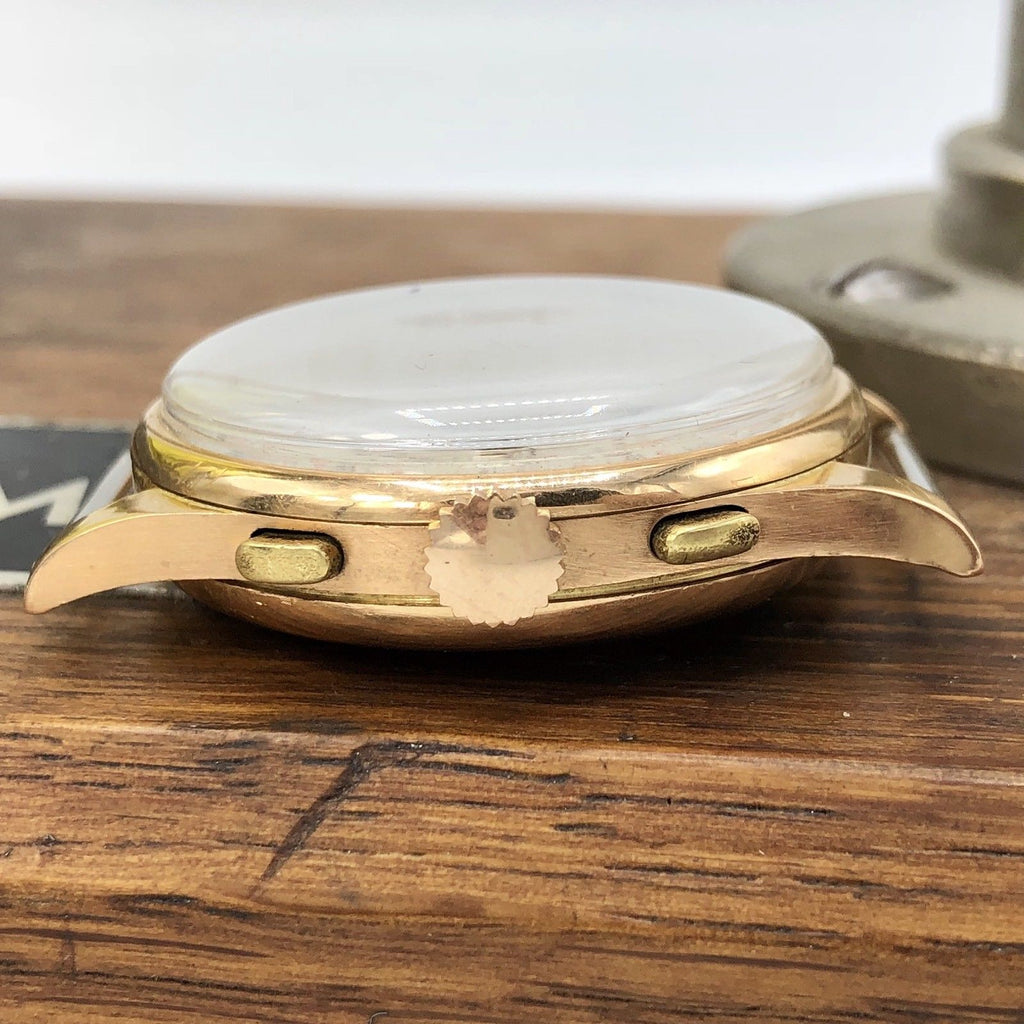 Rare Vintage Perfine Chronograph 18K Rose Gold Swiss Made Watch 38mm