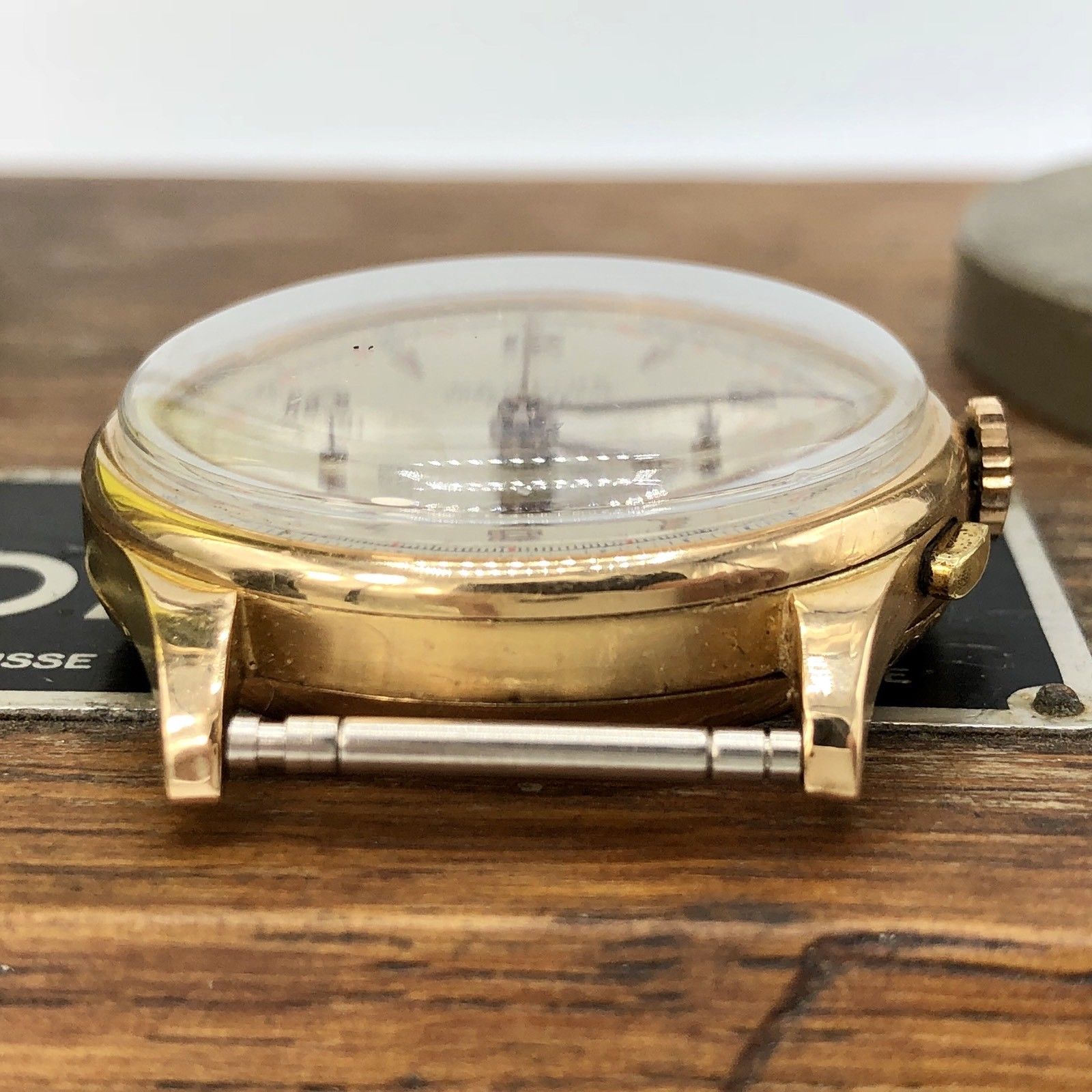 Rare Vintage Perfine Chronograph 18K Rose Gold Swiss Made Watch 38mm