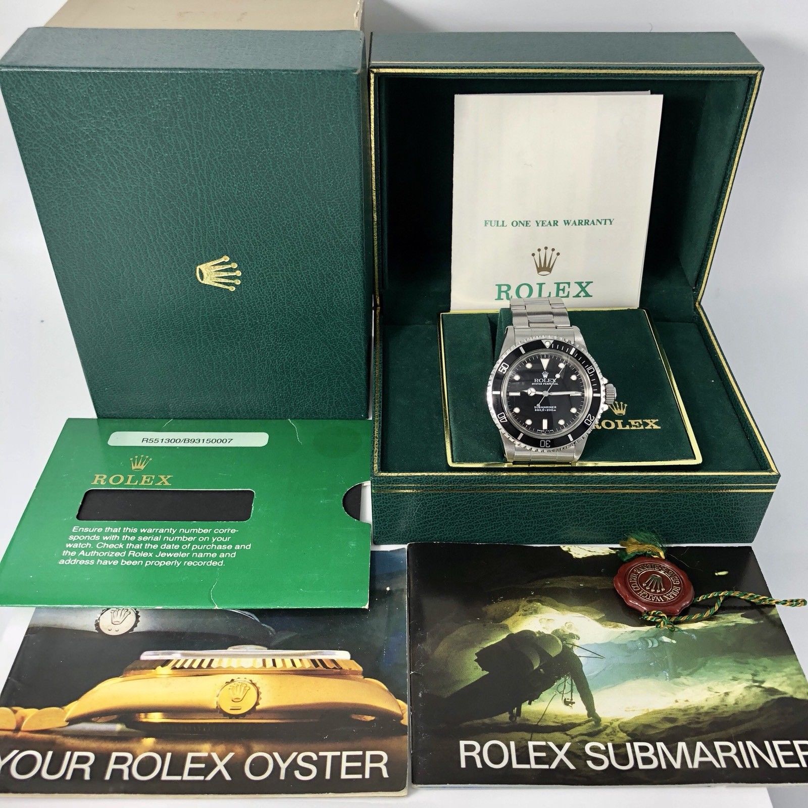 Rare Vintage Rolex Submariner 5513 Last Generation & Full Set Box Papers 1990