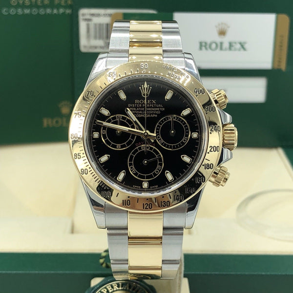 2015 Rolex 116523 Daytona 2 Tone Gold 18k Steel Black Dial box and card