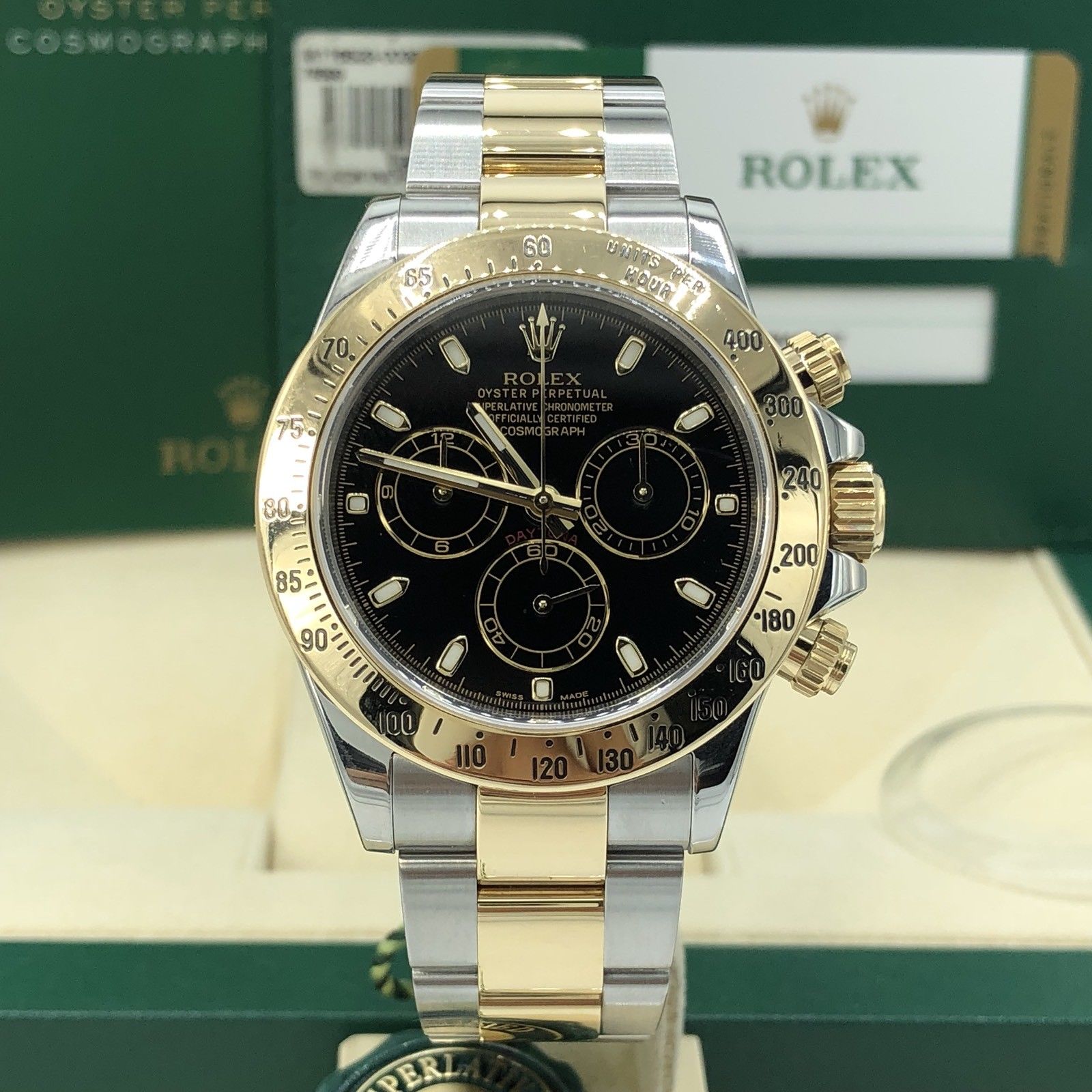 2015 Rolex 116523 Daytona 2 Tone Gold 18k Steel Black Dial box and card
