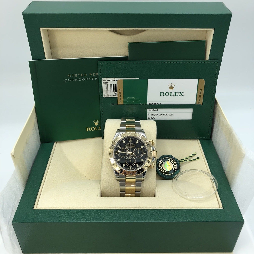 2015 Rolex 116523 Daytona 2 Tone Gold 18k Steel Black Dial box and card