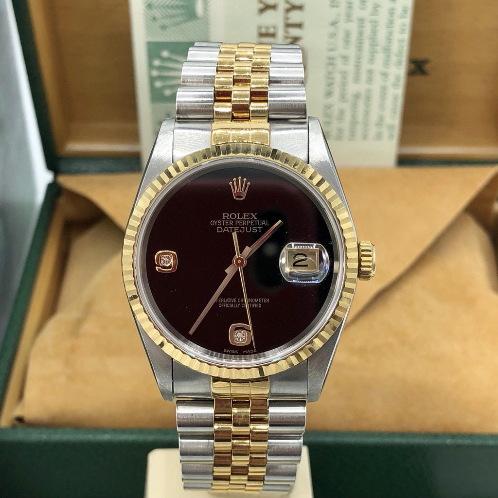 1998 Rolex 16233 DateJust FACTORY Onyx Diamond Dial Full set box & Papers