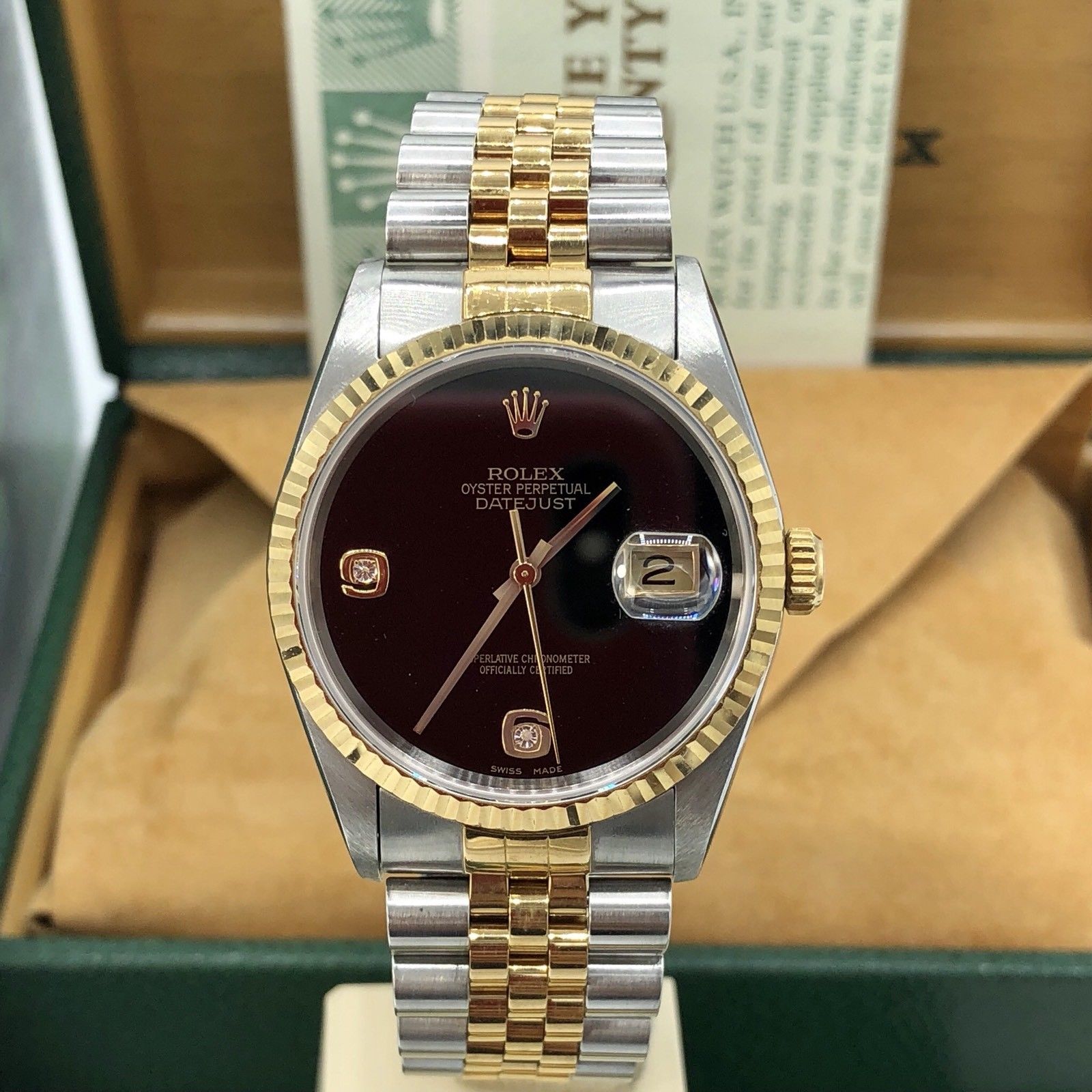 1998 Rolex 16233 DateJust FACTORY Onyx Diamond Dial Full set box & Papers