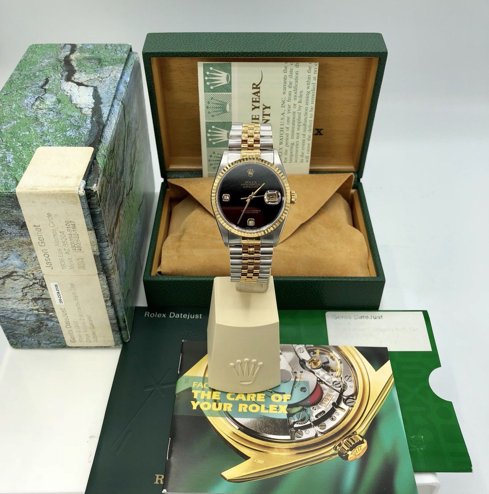 1998 Rolex 16233 DateJust FACTORY Onyx Diamond Dial Full set box & Papers
