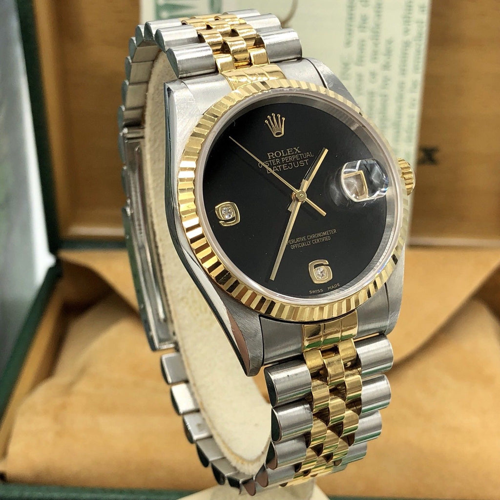 1998 Rolex 16233 DateJust FACTORY Onyx Diamond Dial Full set box & Papers