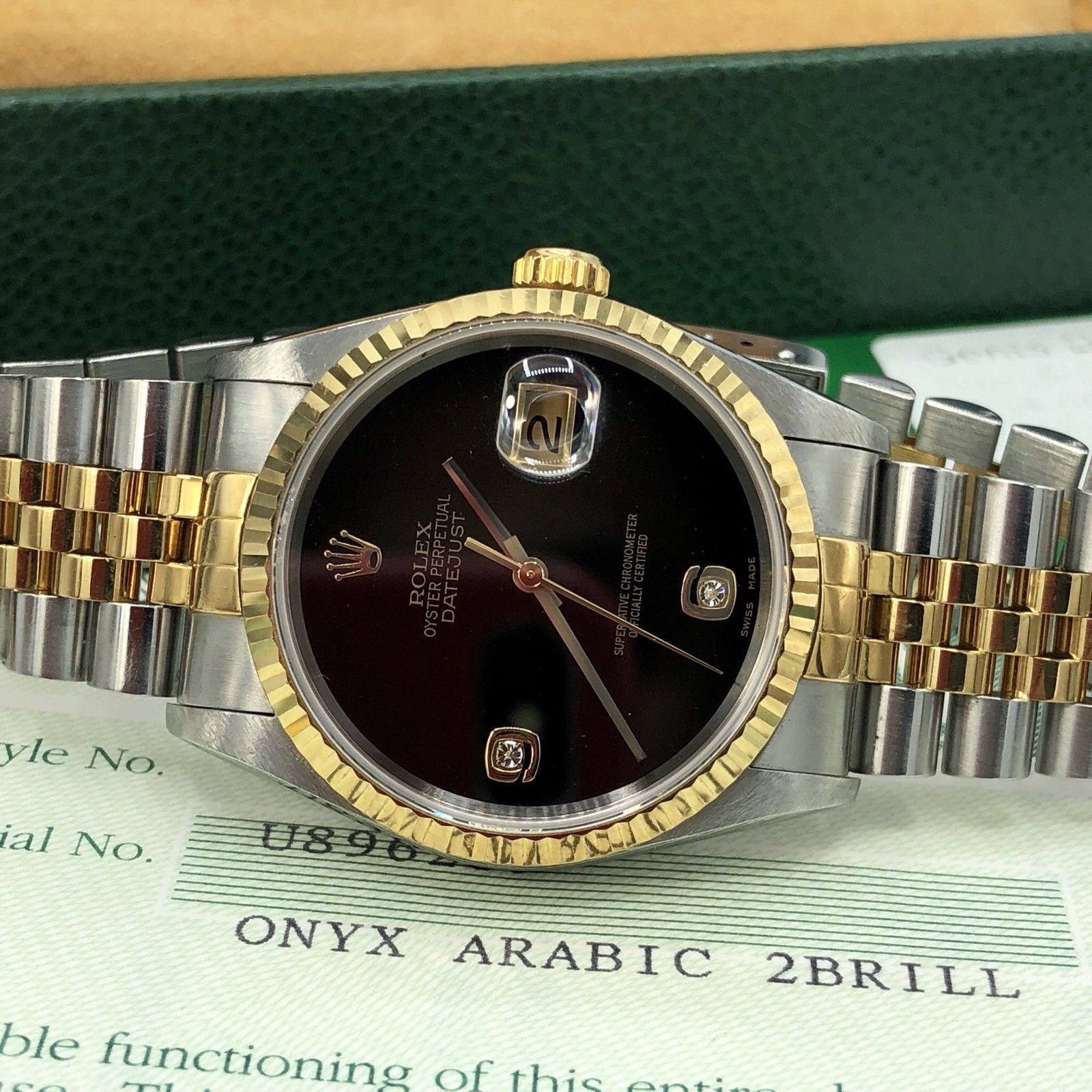 1998 Rolex 16233 DateJust FACTORY Onyx Diamond Dial Full set box & Papers