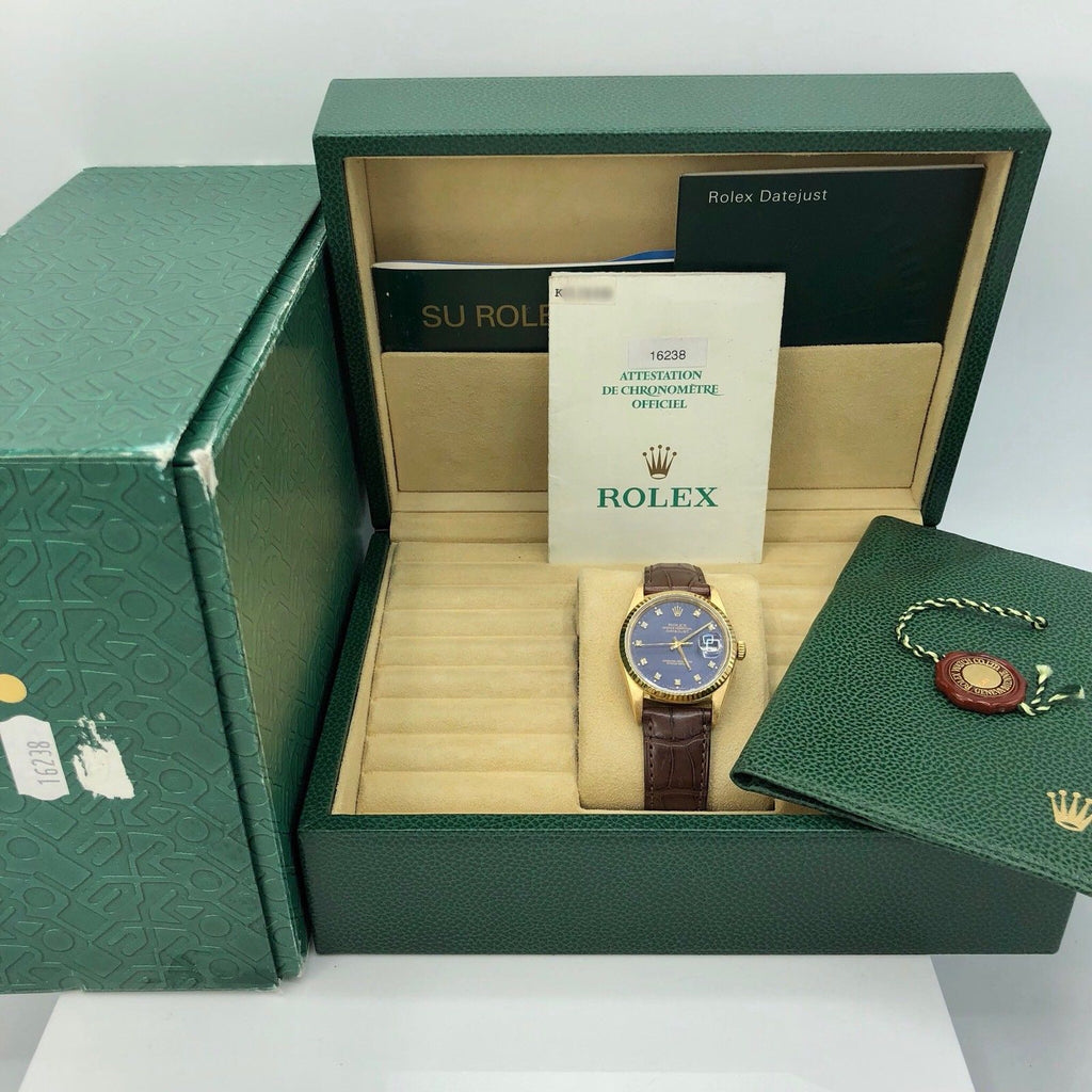 2001 Rolex 16238 Datejust Solid 18k gold rare Factory Purple Diamond Full Set