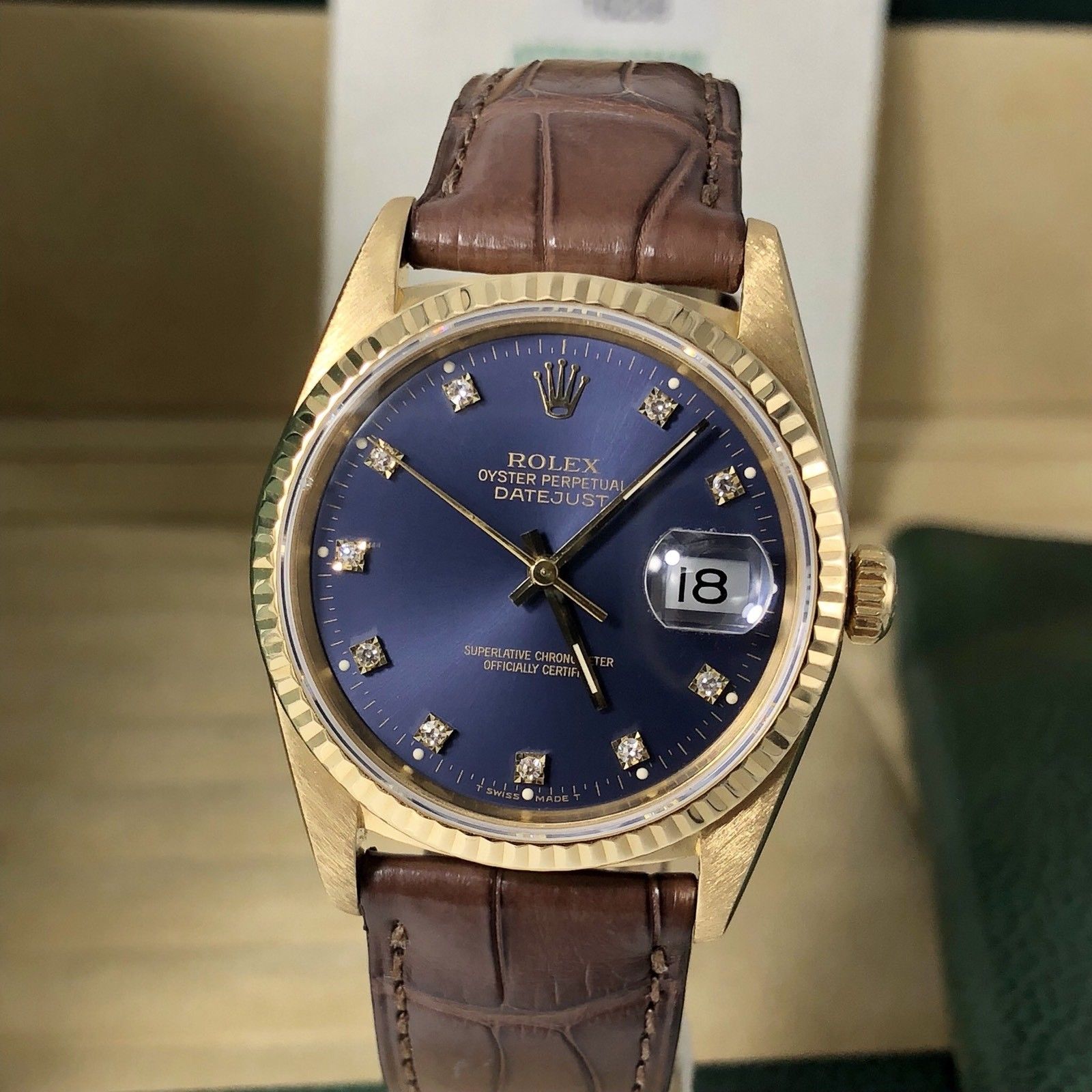 2001 Rolex 16238 Datejust Solid 18k gold rare Factory Purple Diamond Full Set