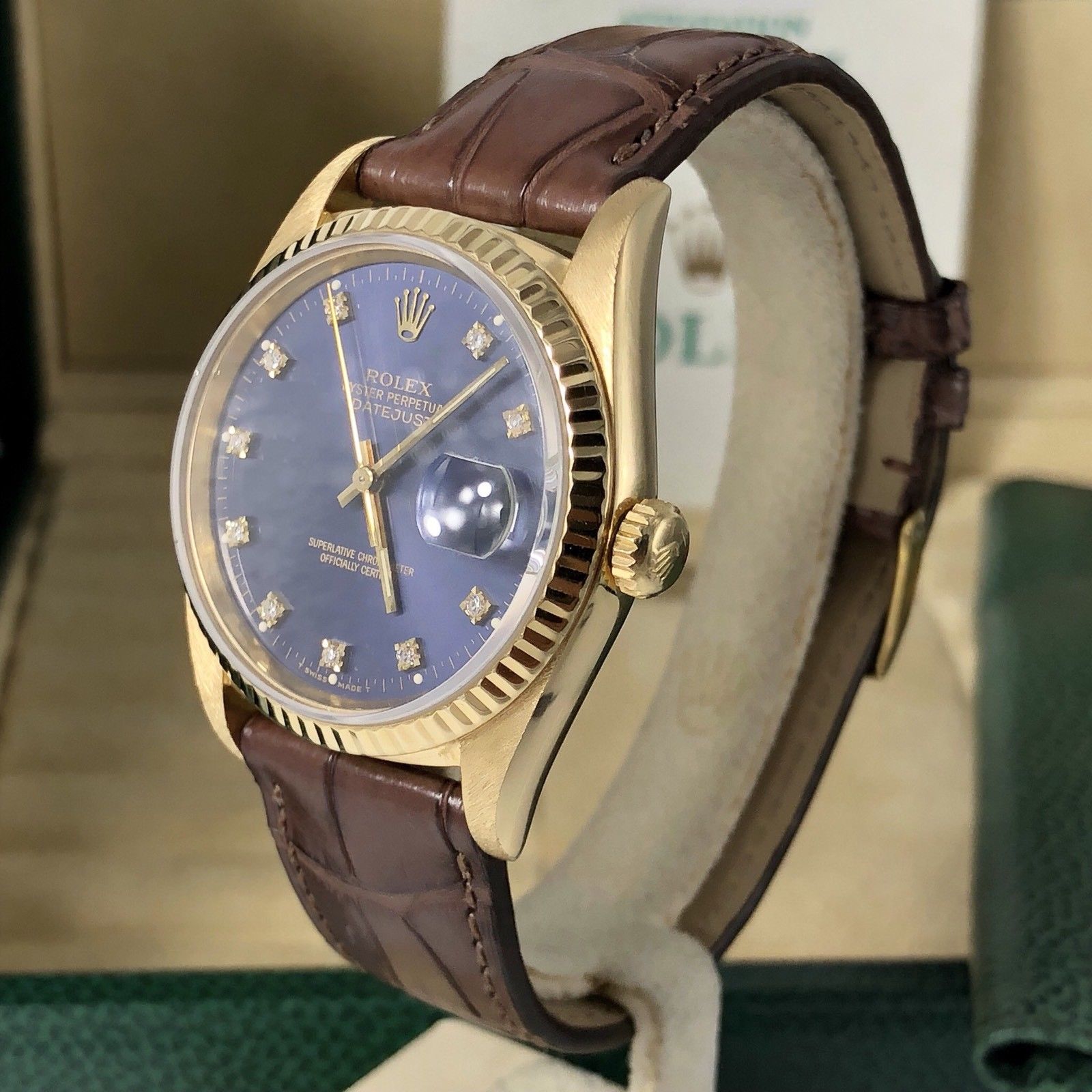 2001 Rolex 16238 Datejust Solid 18k gold rare Factory Purple Diamond Full Set