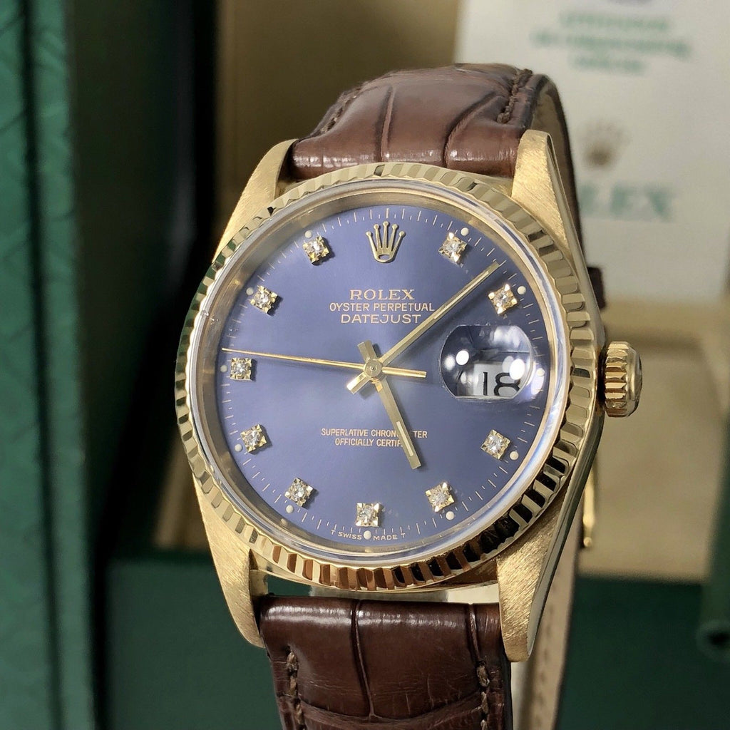 2001 Rolex 16238 Datejust Solid 18k gold rare Factory Purple Diamond Full Set