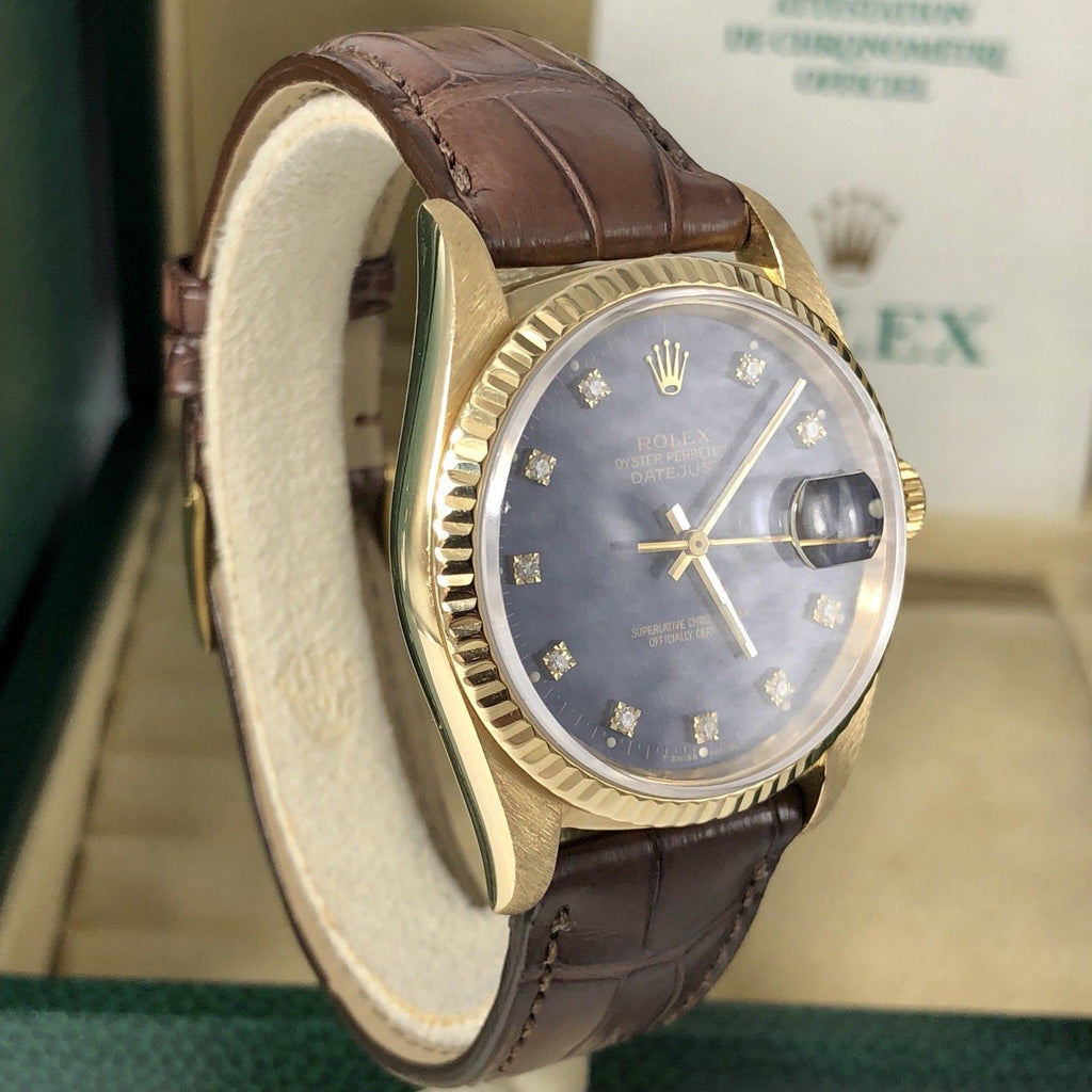 2001 Rolex 16238 Datejust Solid 18k gold rare Factory Purple Diamond Full Set