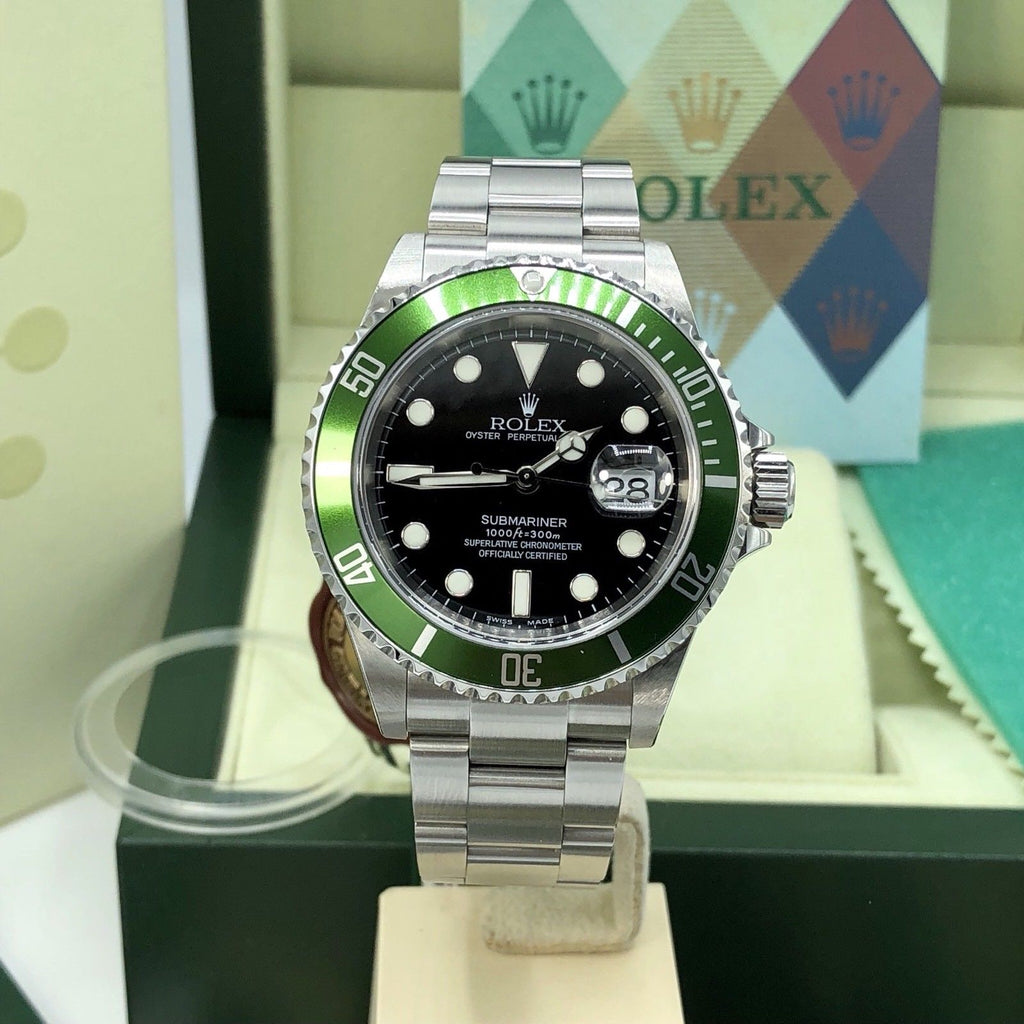 2004 Rolex Submariner 16610LV Anniversary F Kermit Full Set Unpolished Mk1Dial