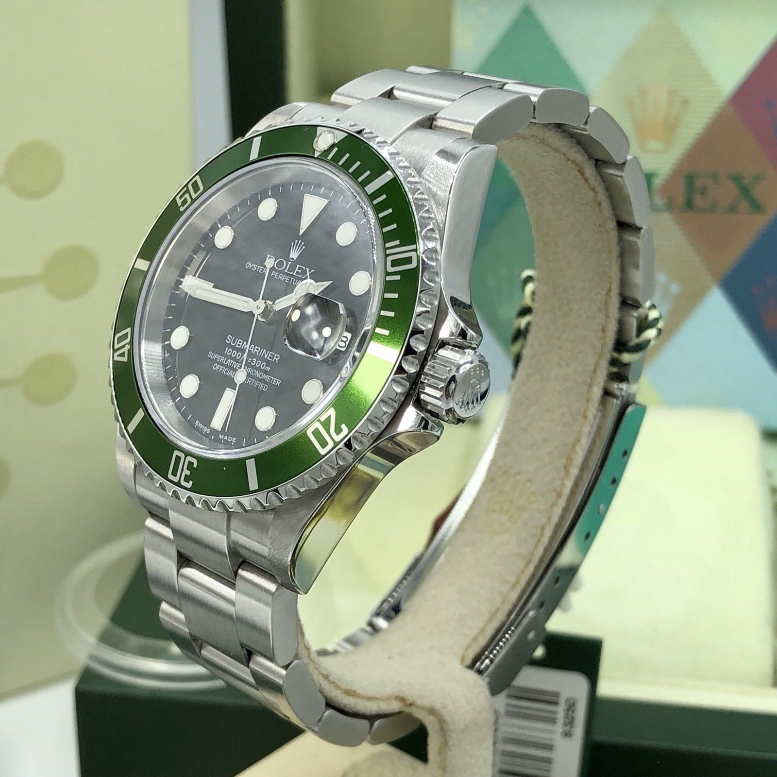 2004 Rolex Submariner 16610LV Anniversary F Kermit Full Set Unpolished Mk1Dial