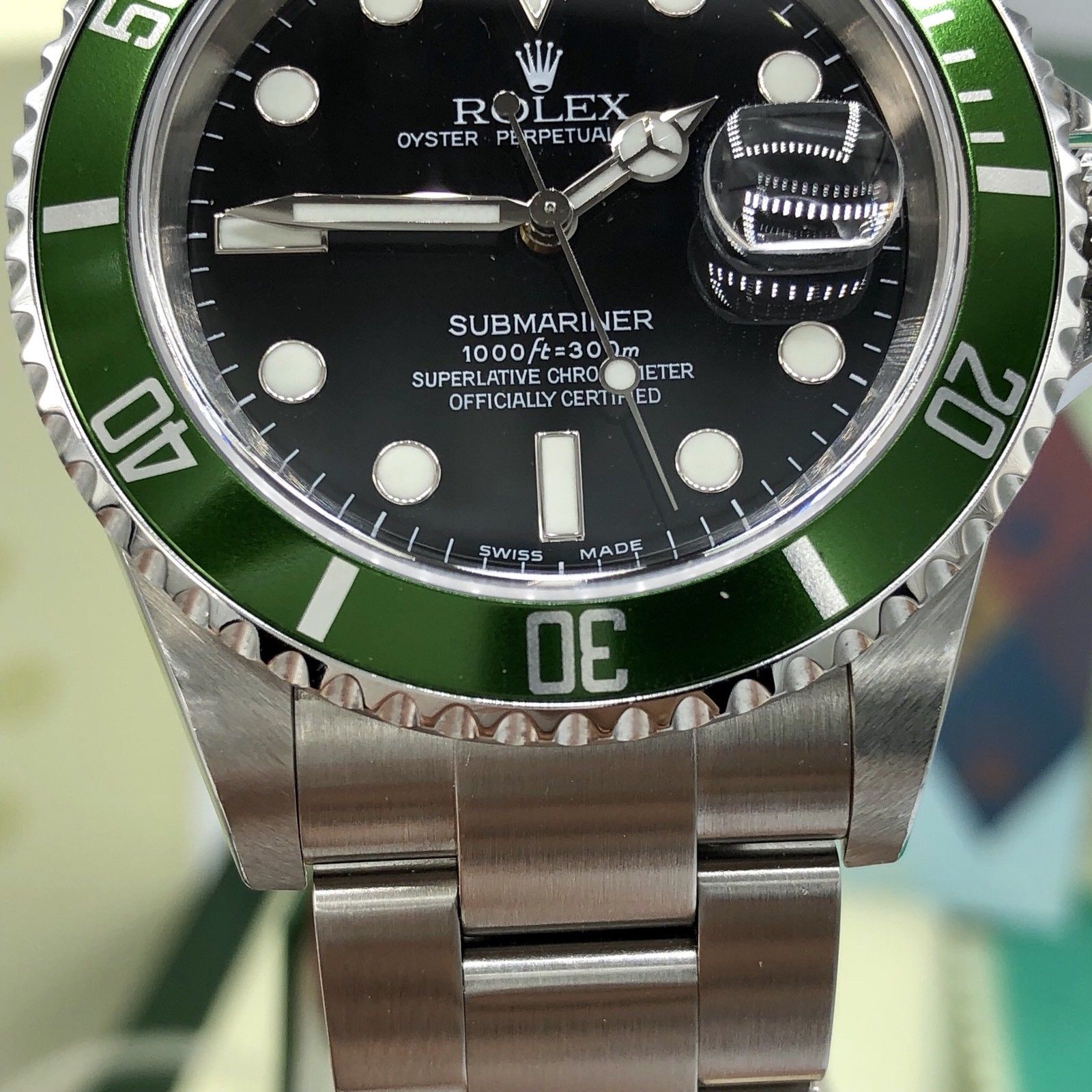 2004 Rolex Submariner 16610LV Anniversary F Kermit Full Set Unpolished Mk1Dial