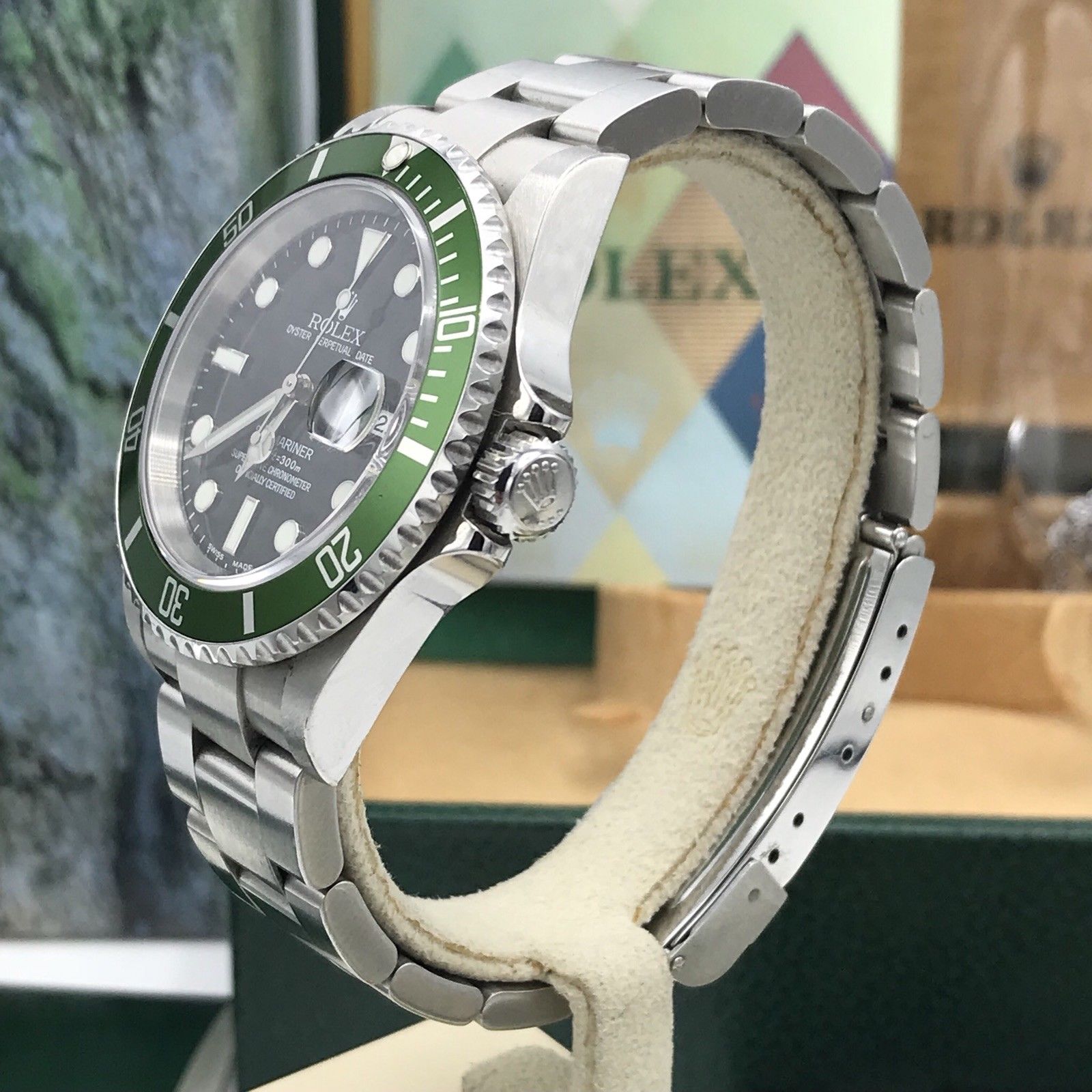 Rolex 16610LV Submariner Anniversary Fat/Flat Four 4 Kermit Full Set Unpolished