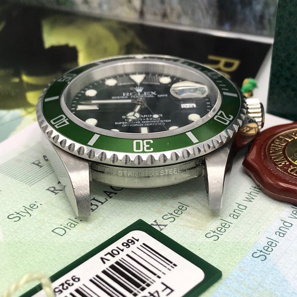 Rolex 16610LV Submariner Anniversary Fat/Flat Four 4 Kermit Full Set Unpolished