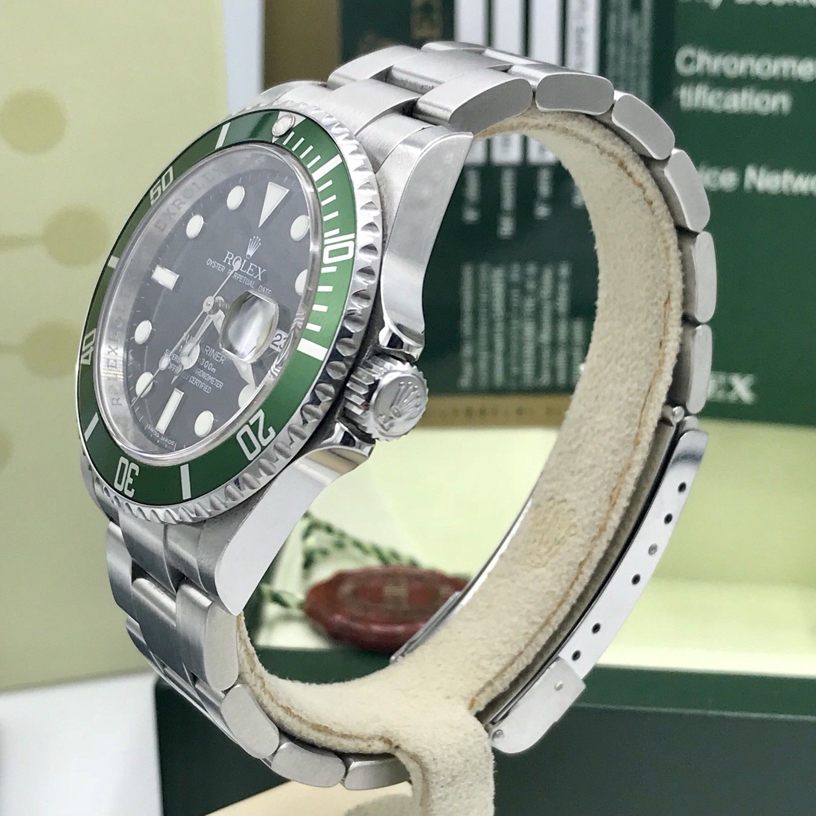 Rolex 16610LV Submariner Anniversary Green Kermit 2008 Full Set Card M Serial