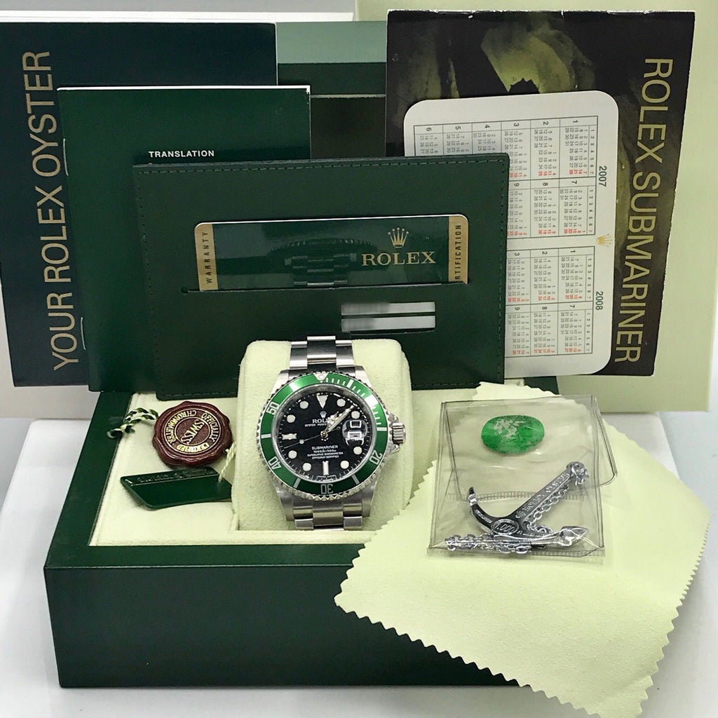 Rolex 16610LV Submariner Anniversary Green Kermit 2009 Full Set Card M Serial
