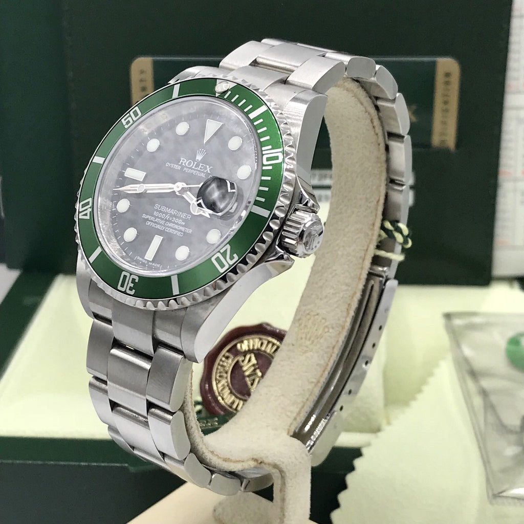 Rolex 16610LV Submariner Anniversary Green Kermit 2009 Full Set Card M Serial