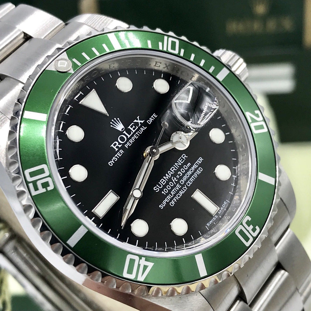 Rolex 16610LV Submariner Anniversary Green Kermit 2009 Full Set Card M Serial