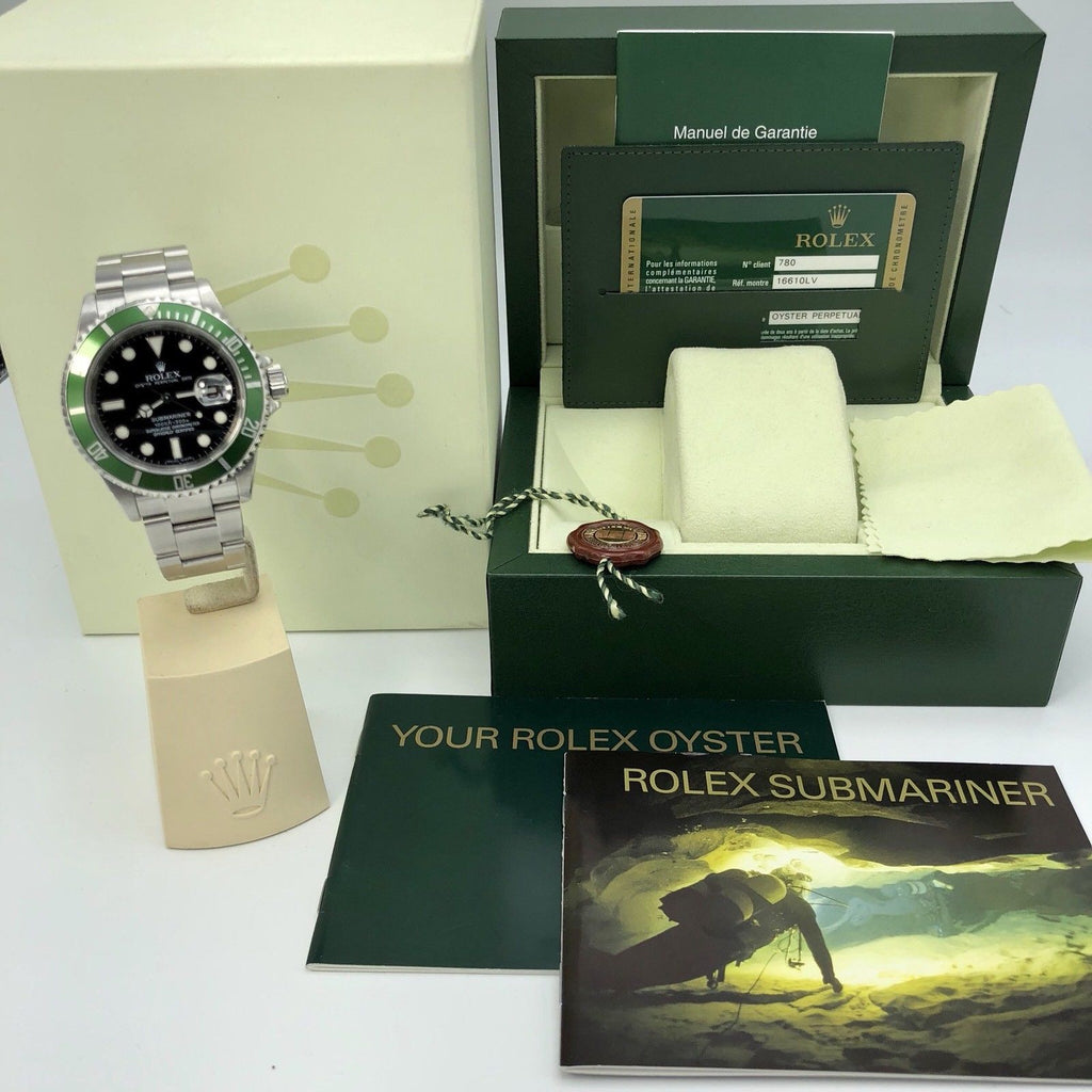 Rolex 16610LV Submariner Anniversary Green Kermit Full Set Card 2008 M Serial