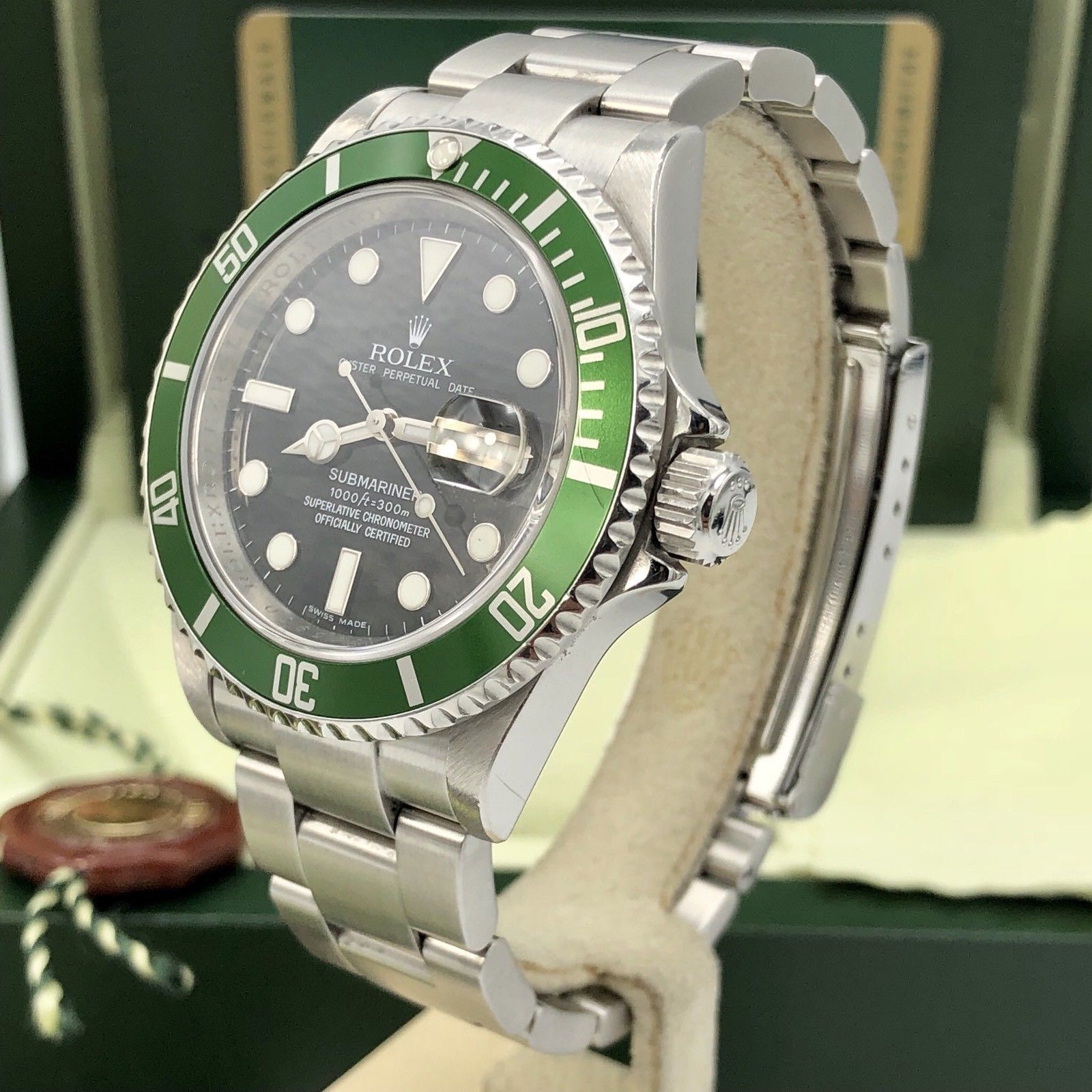 Rolex 16610LV Submariner Anniversary Green Kermit Full Set Card 2008 M Serial