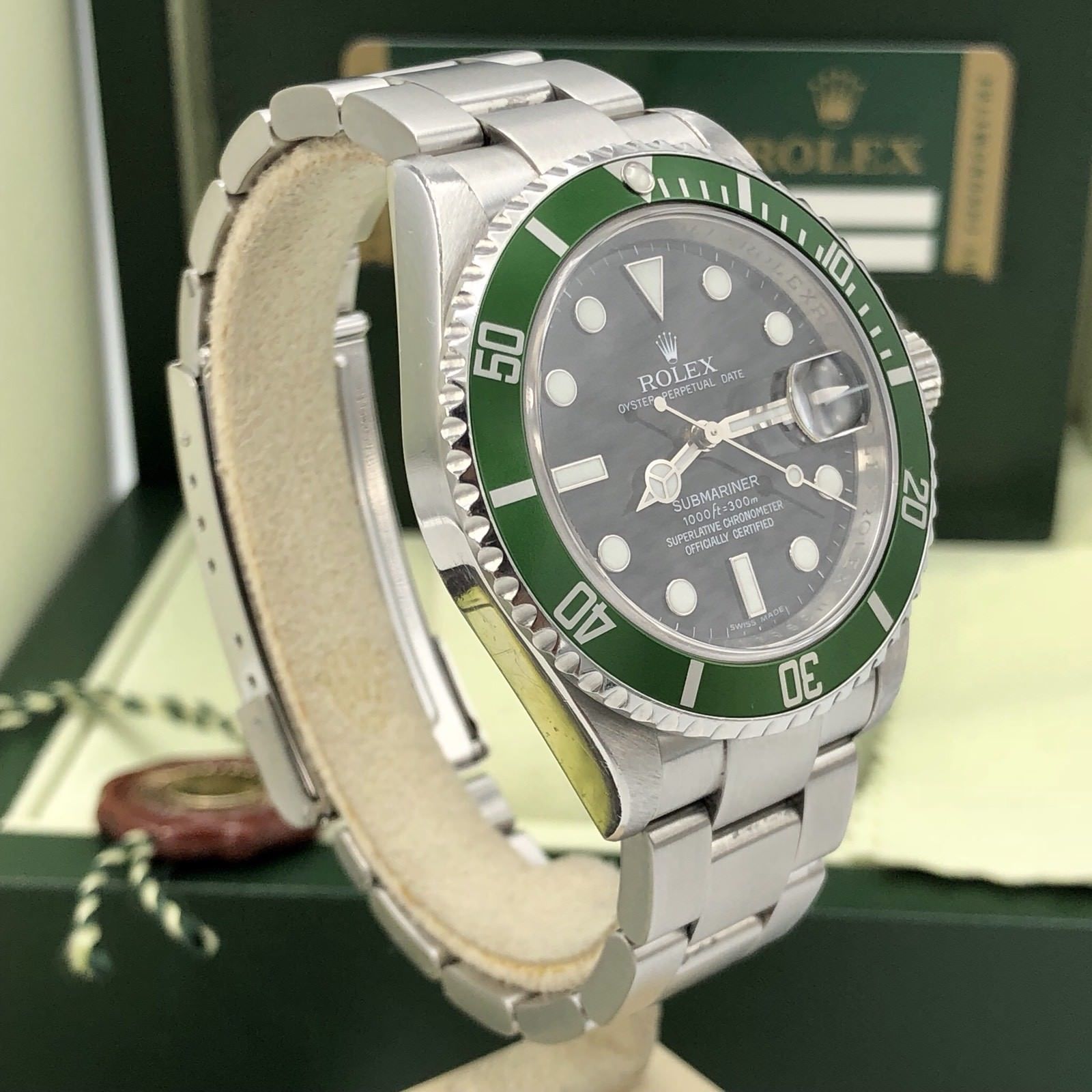 Rolex 16610LV Submariner Anniversary Green Kermit Full Set Card 2008 M Serial