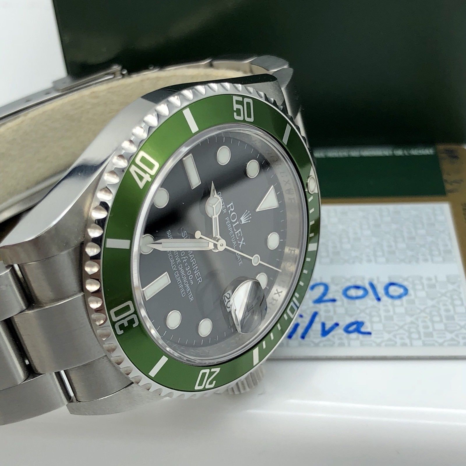Rolex 16610LV Submariner Anniversary Green Kermit Full Set Card 2010 V Serial