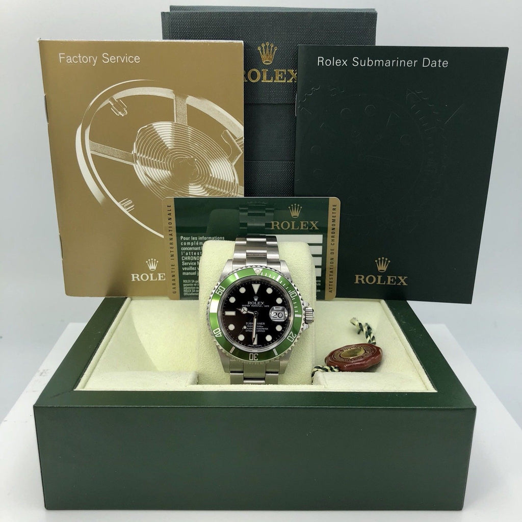 Rolex 16610LV Submariner Anniversary Green Kermit Full Set Card 2010 V Serial