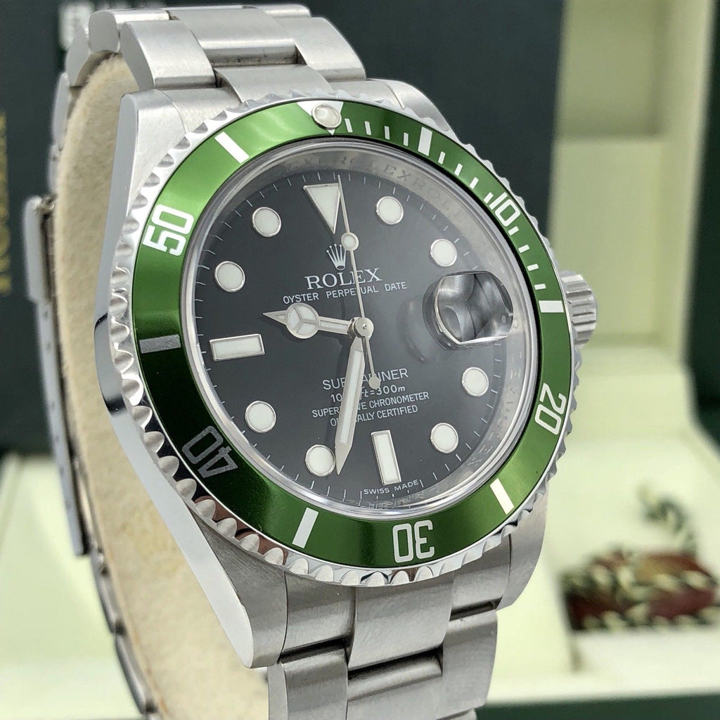 Rolex 16610LV Submariner Anniversary Green Kermit Full Set Card 2010 V Serial