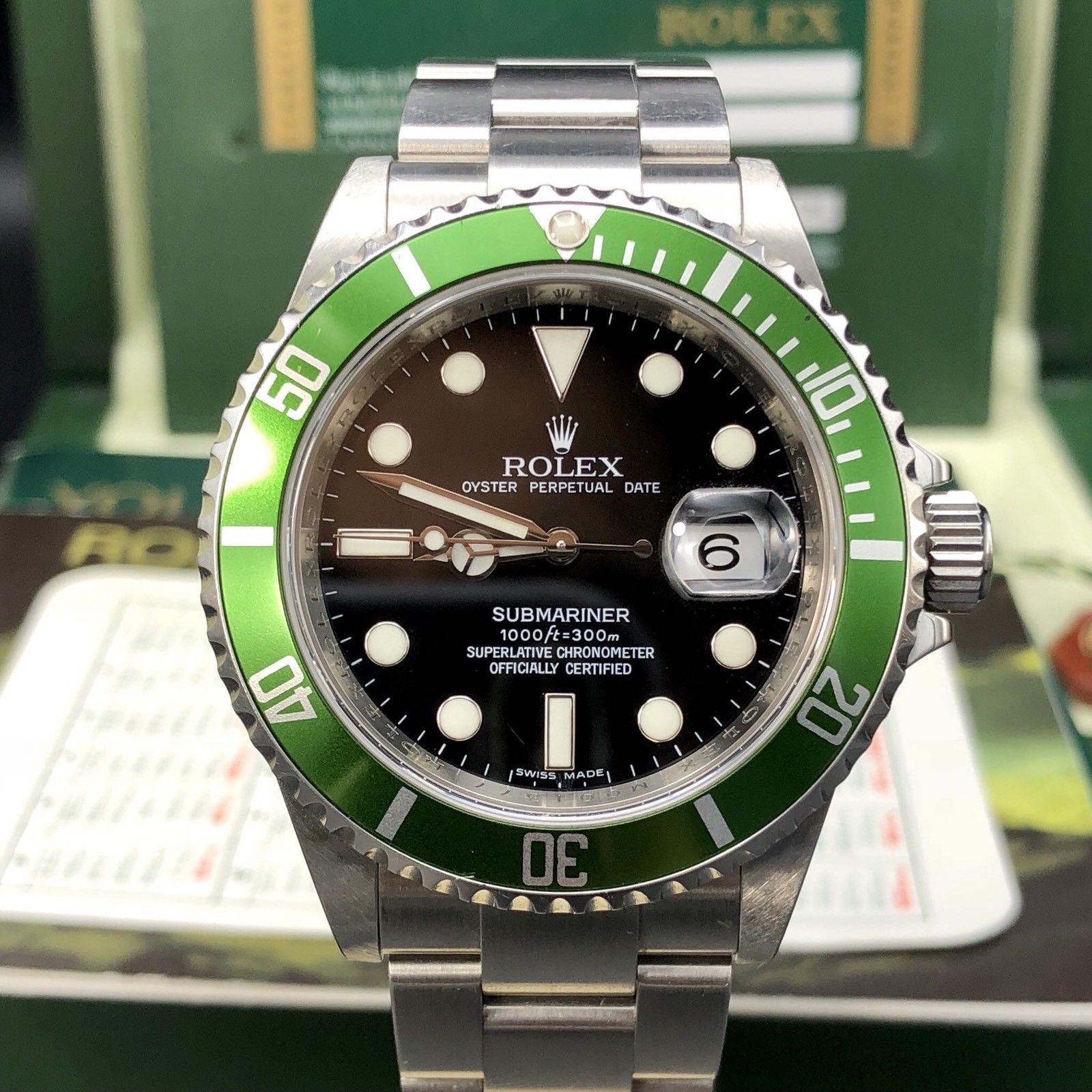 Rolex 16610LV Submariner Anniversary Green Kermit Full Set Open Card 2007/8