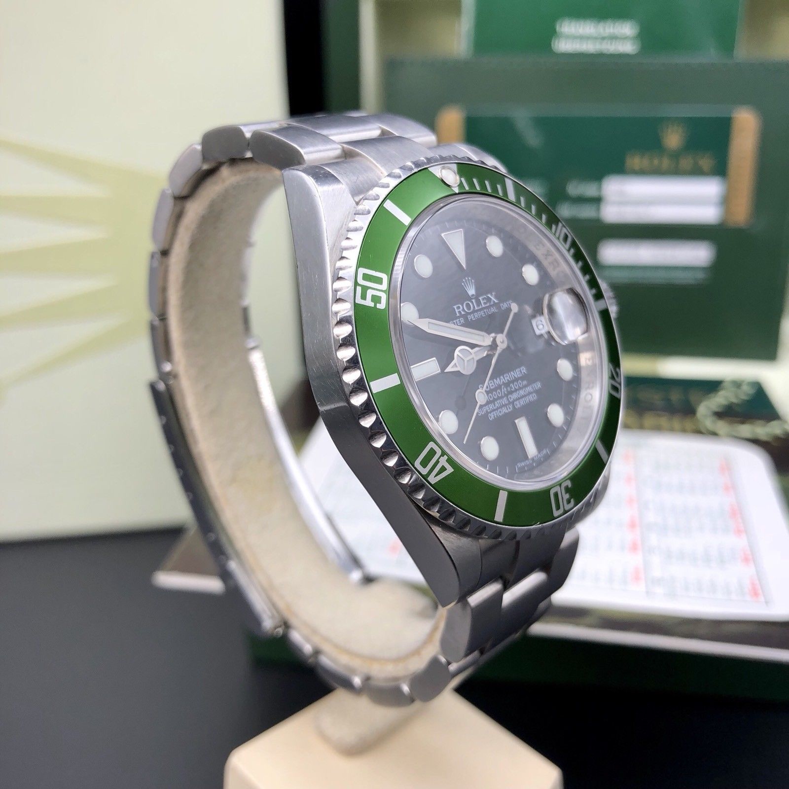 Rolex 16610LV Submariner Anniversary Green Kermit Full Set Open Card 2007/8