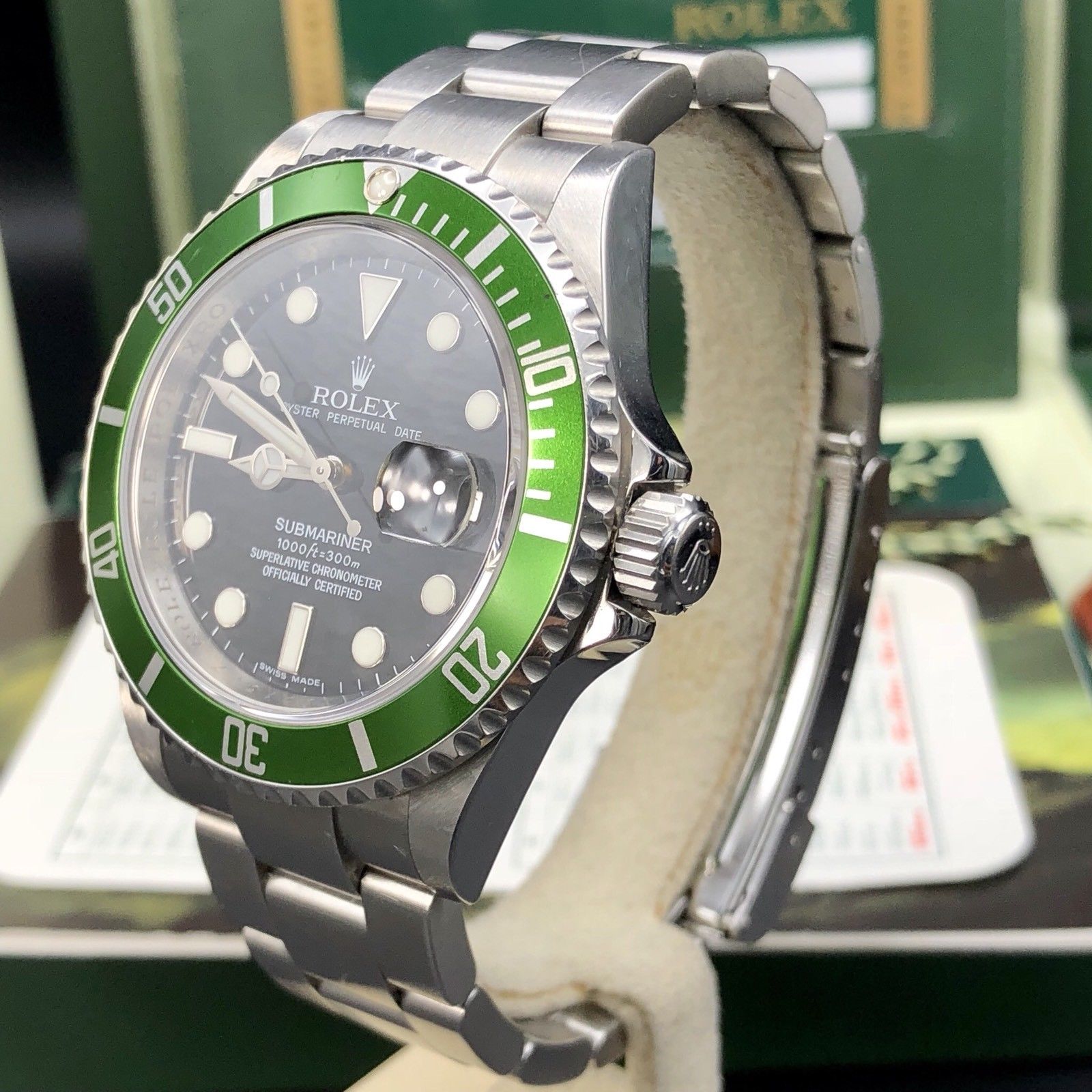 Rolex 16610LV Submariner Anniversary Green Kermit Full Set Open Card 2007/8