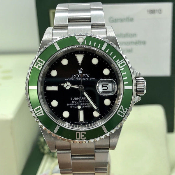 Rolex 16610LV Submariner Anniversary Green Kermit Full Set Papers 2007 Z Serial