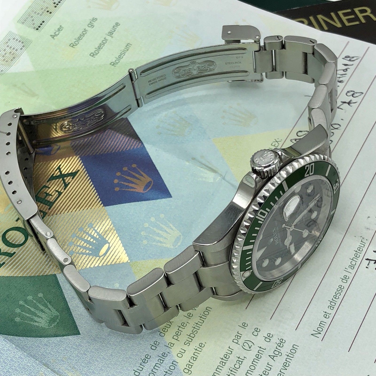 Rolex 16610LV Submariner Anniversary Green Kermit Full Set Papers 2007 Z Serial
